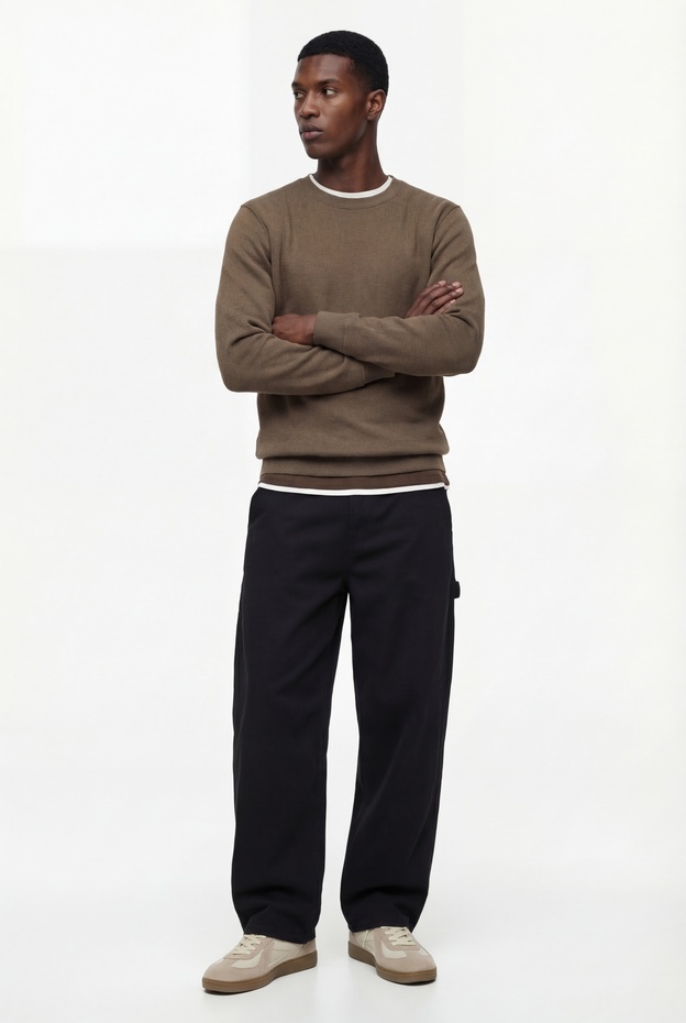  Pamuklu Uzun Kollu Şardonlu Bisiklet Yaka Erkek Basic Sweatshirt