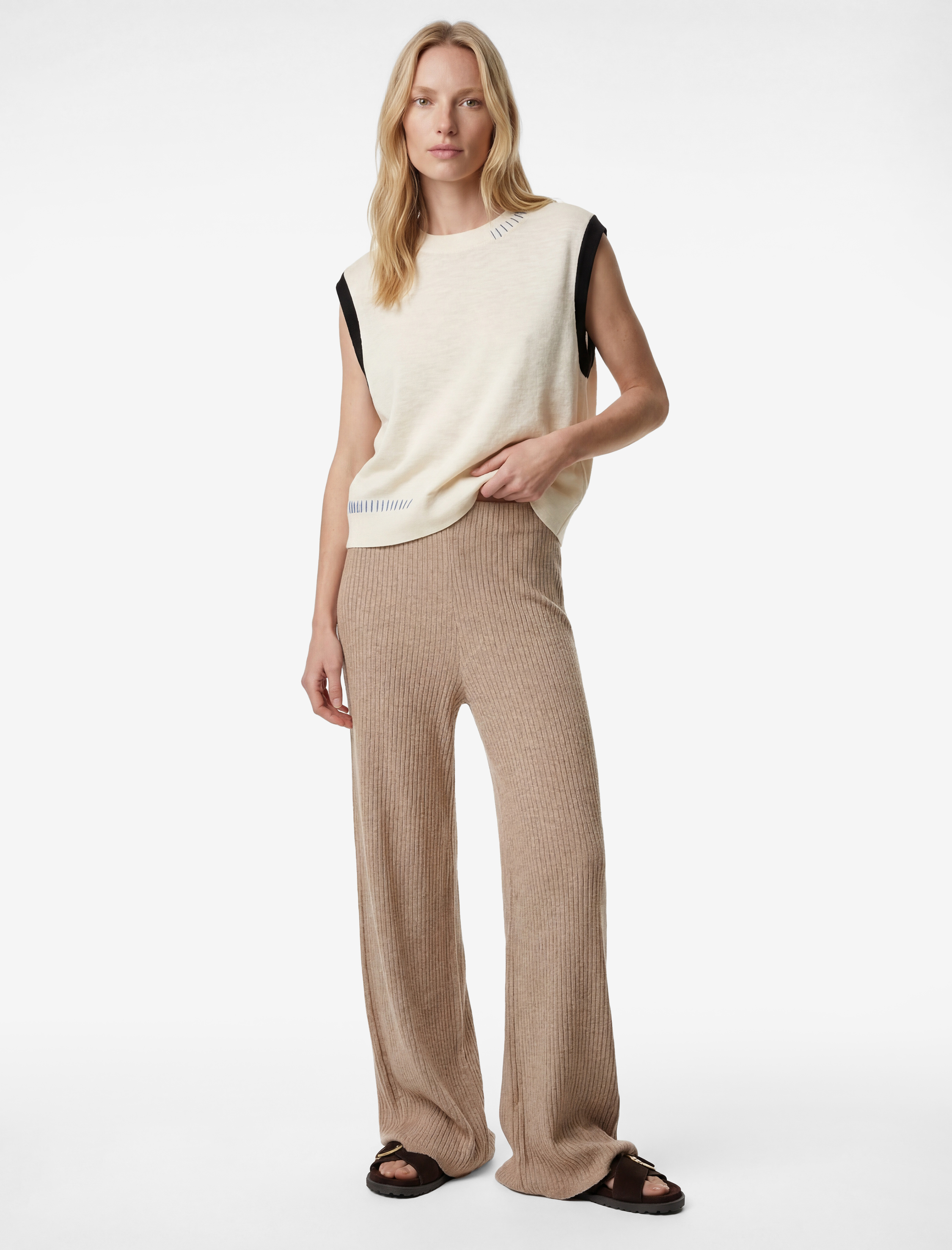   Yüksek Bel Ribanalı Geniş Paça Eşofman Altı