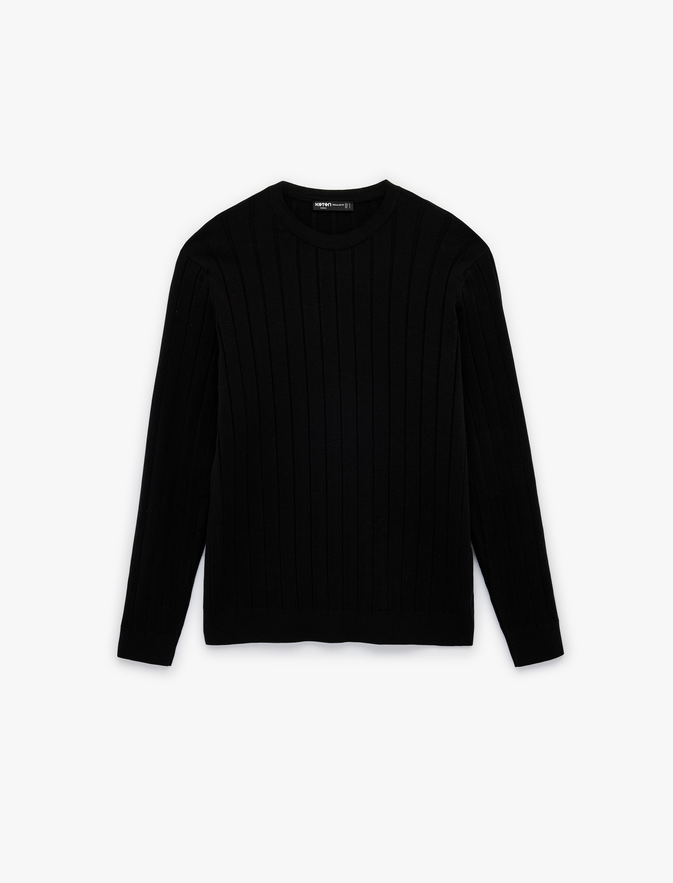   Regular Fit Uzun Kollu Çizgili Dokulu Bisiklet Yaka Triko Kazak