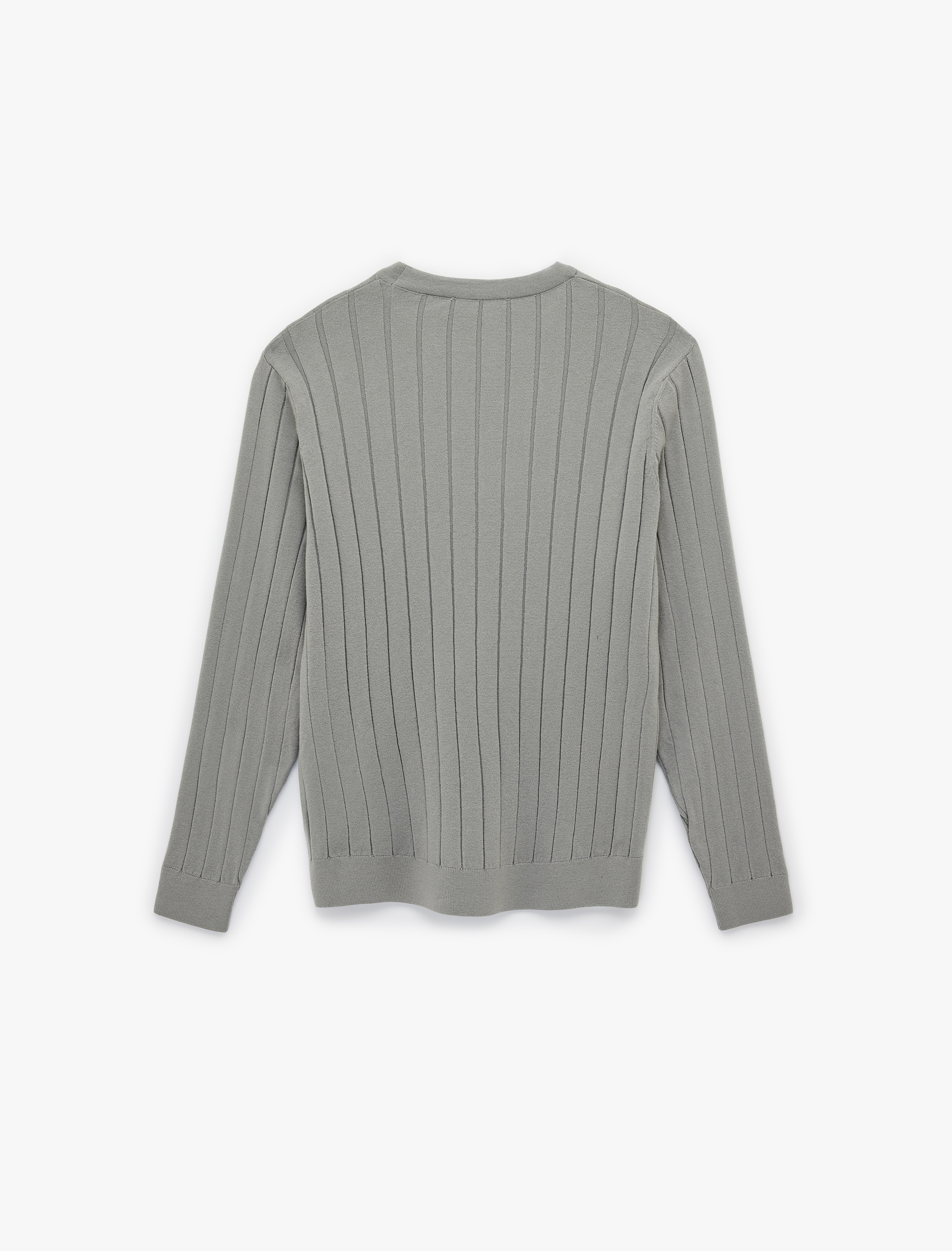   Regular Fit Uzun Kollu Çizgili Dokulu Bisiklet Yaka Triko Kazak