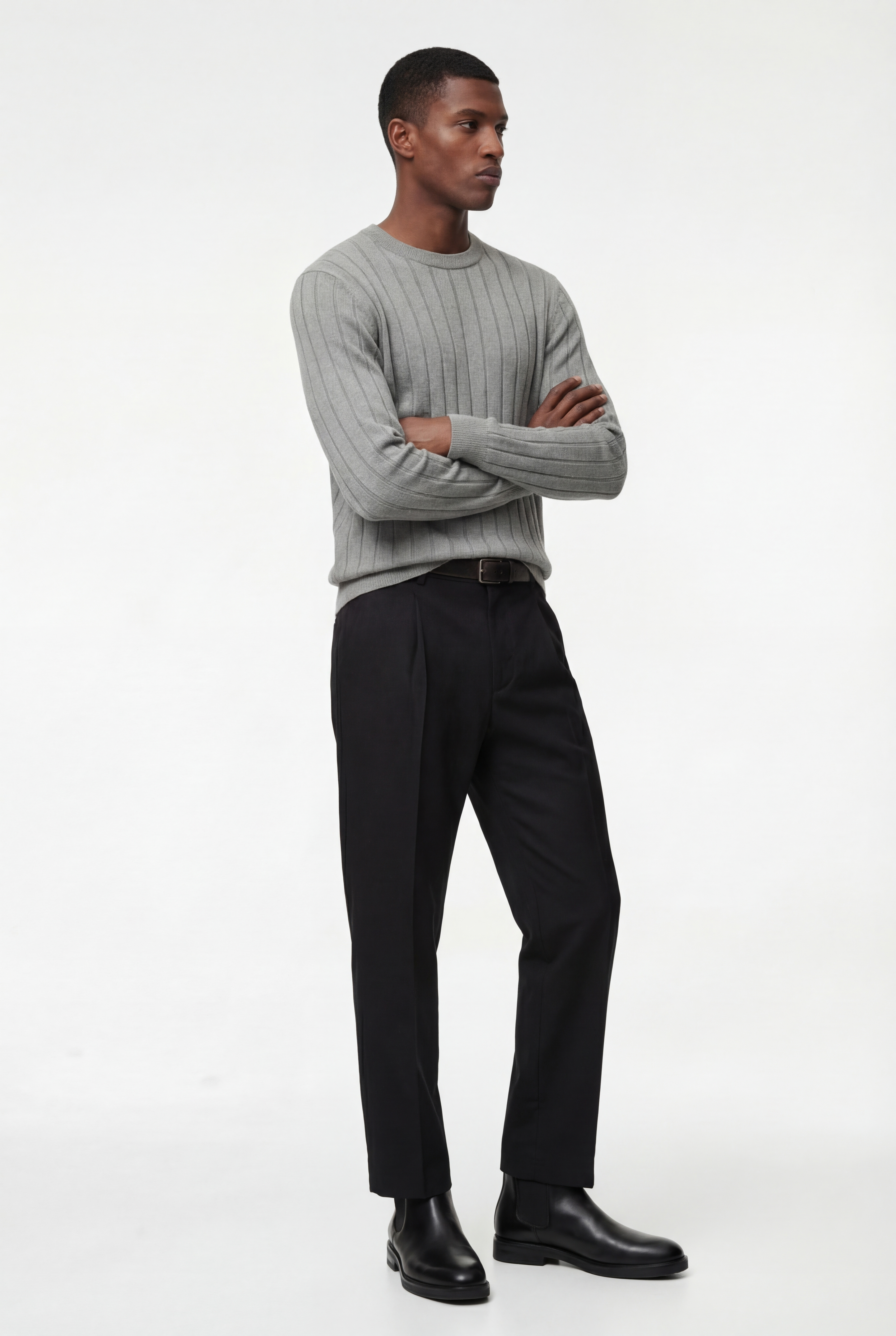   Regular Fit Uzun Kollu Çizgili Dokulu Bisiklet Yaka Triko Kazak