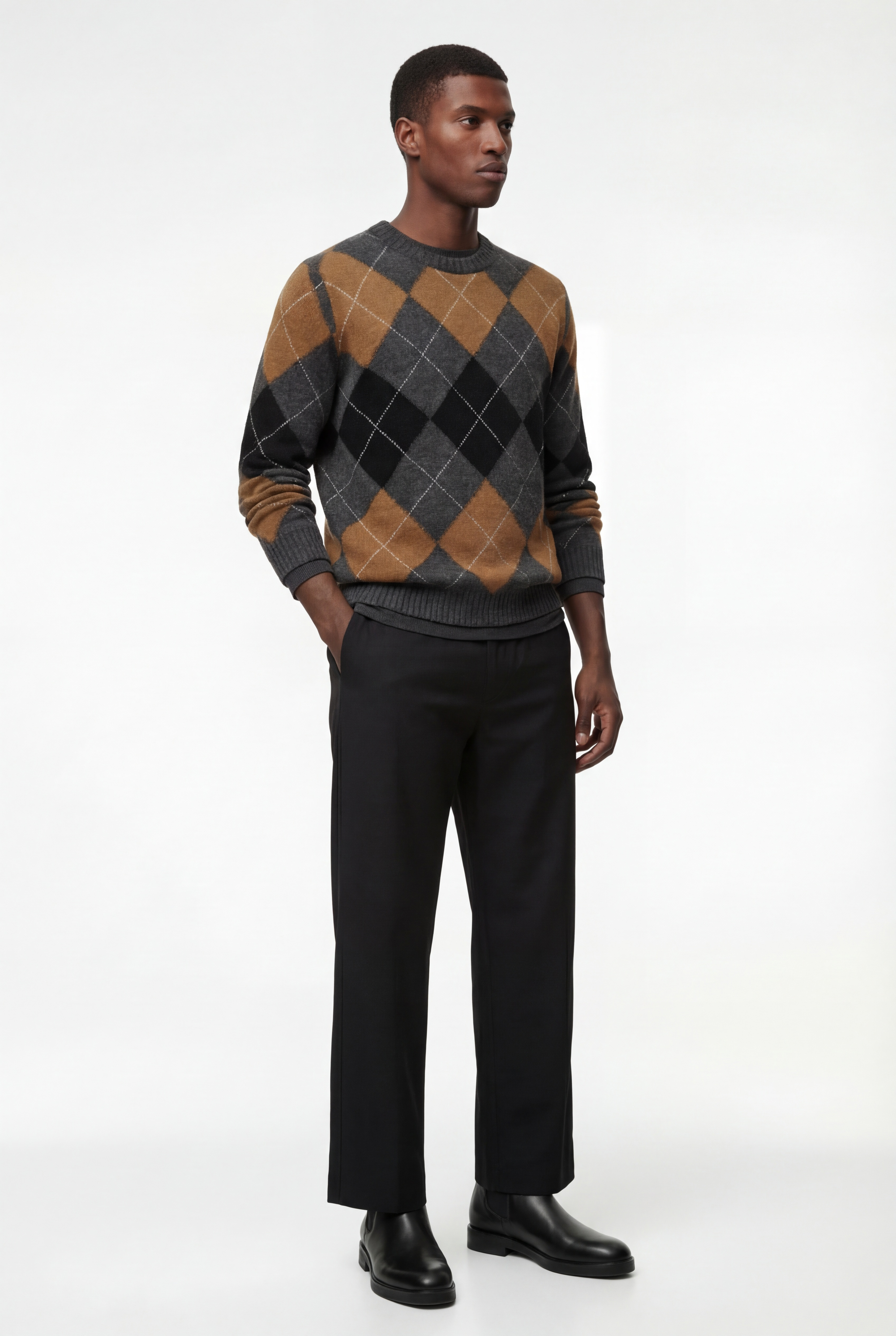   Uzun Kollu Baklava Desenli Bisiklet Yaka Triko Kazak