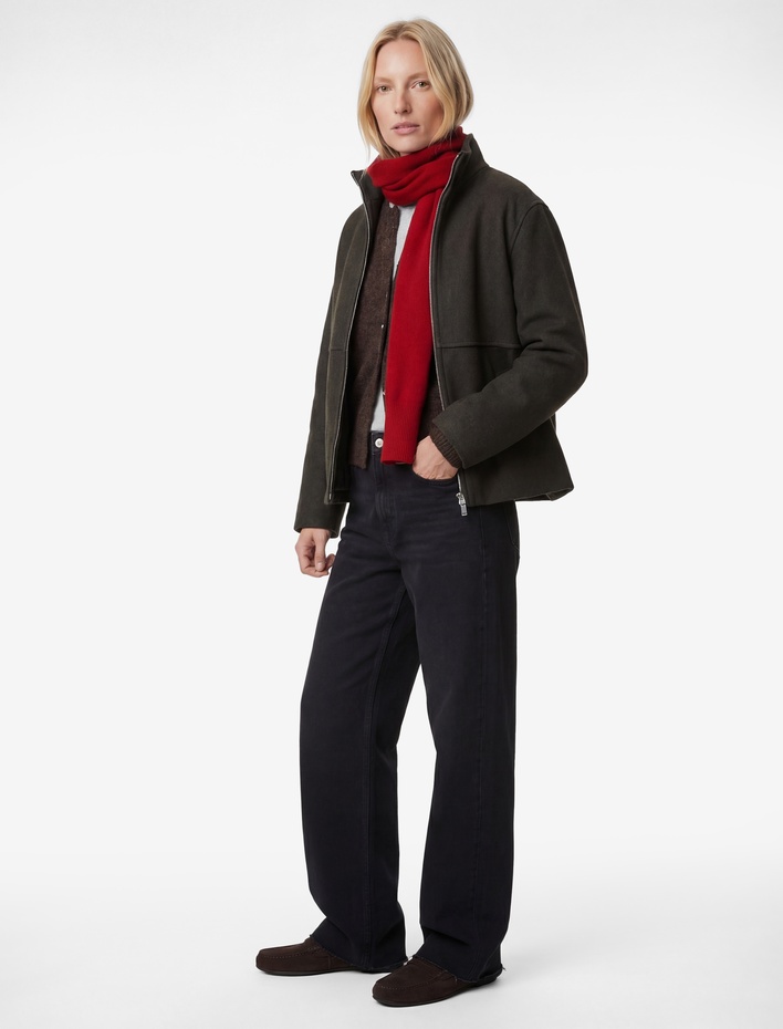  Dik Yaka Uzun Kollu Fermuarlı Kaşe Ceket