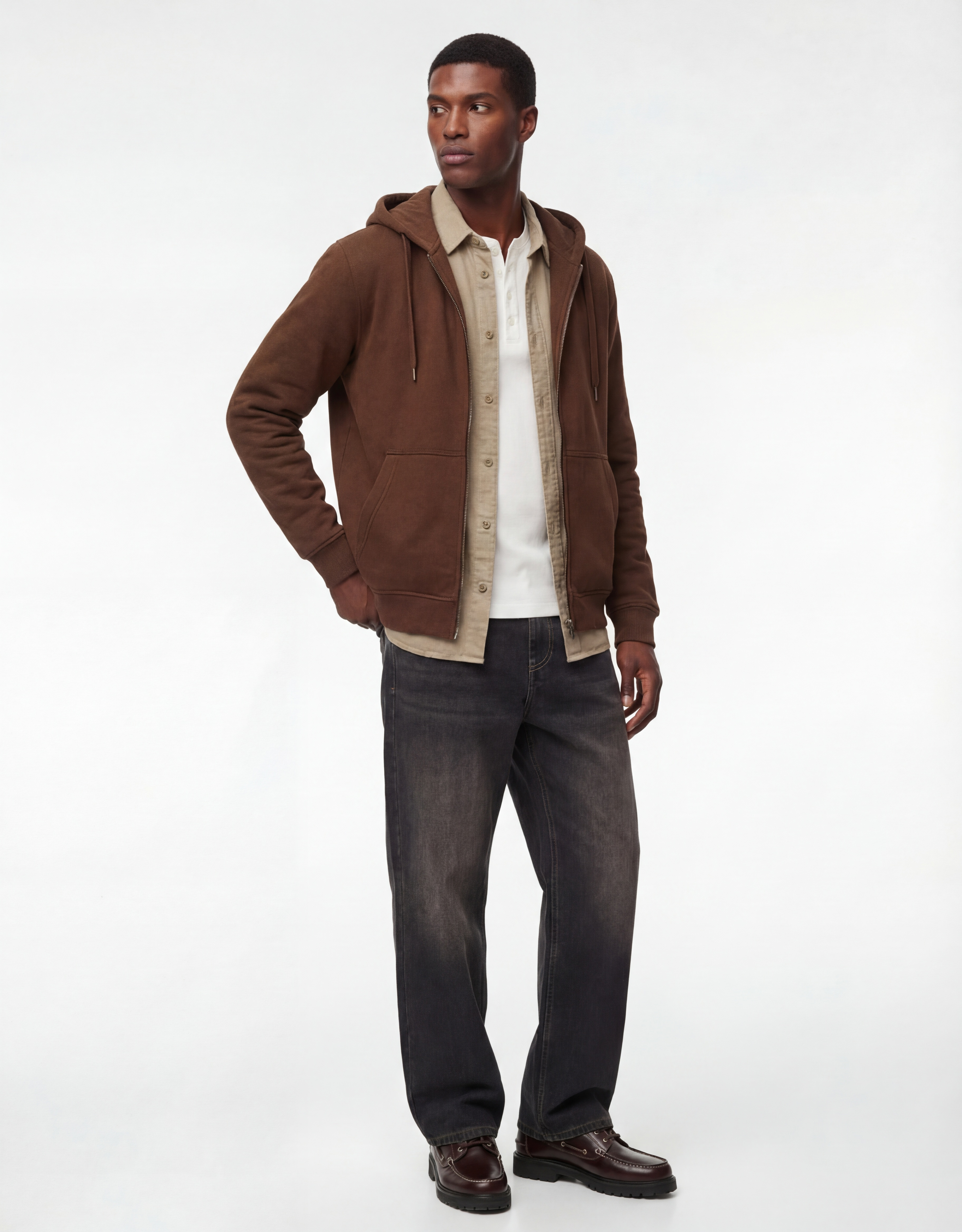   Uzun Kollu Şardonlu Cep Detaylı Fermuarlı Hırka