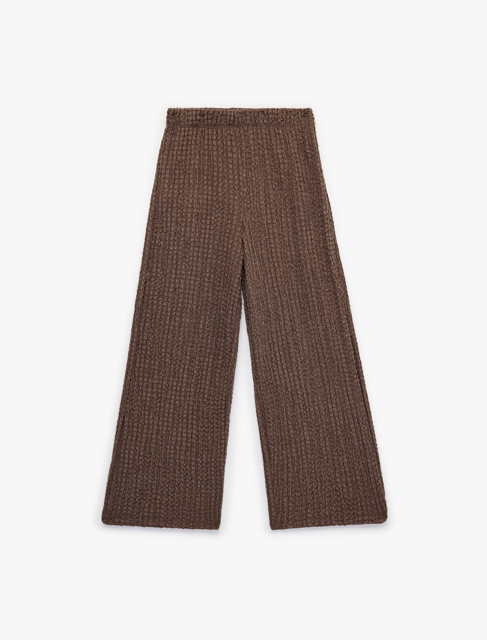 Kız Çocuk Beli Lastikli Dokulu Geniş Paça Pantolon