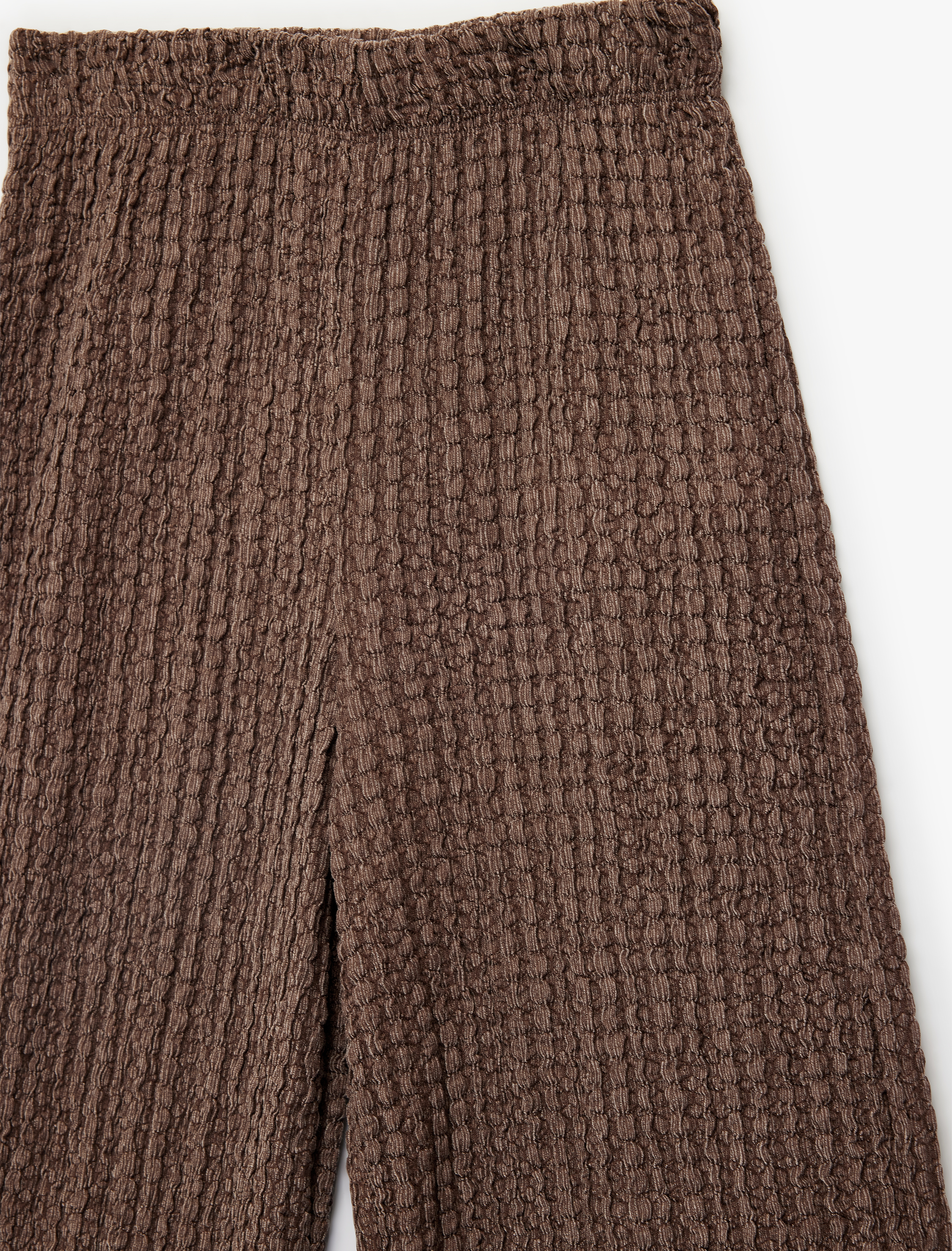  Kız Çocuk Beli Lastikli Dokulu Geniş Paça Pantolon