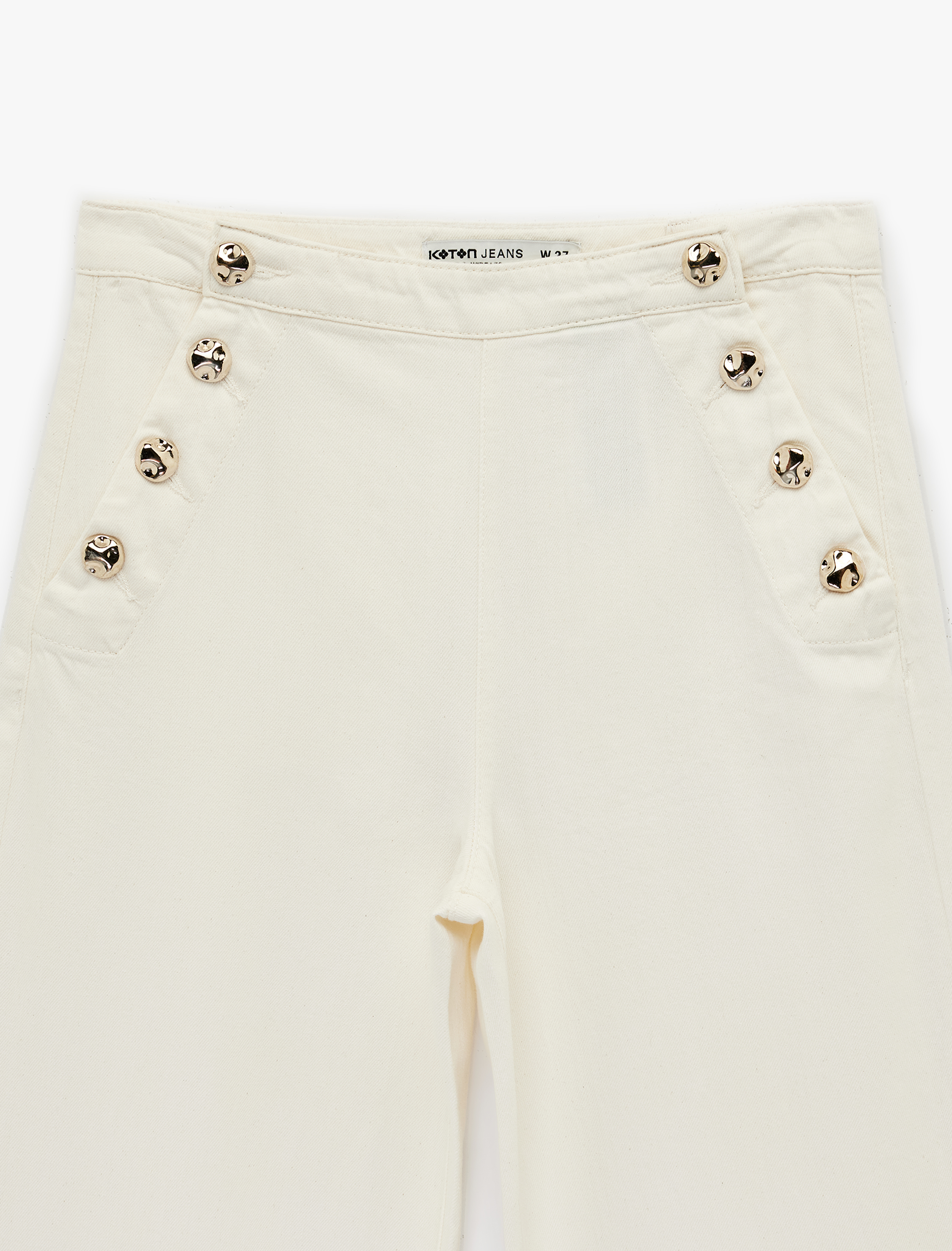   Düğme Detaylı Cepli Geniş Paça Denim Pantolon -  Wide Leg Jeans