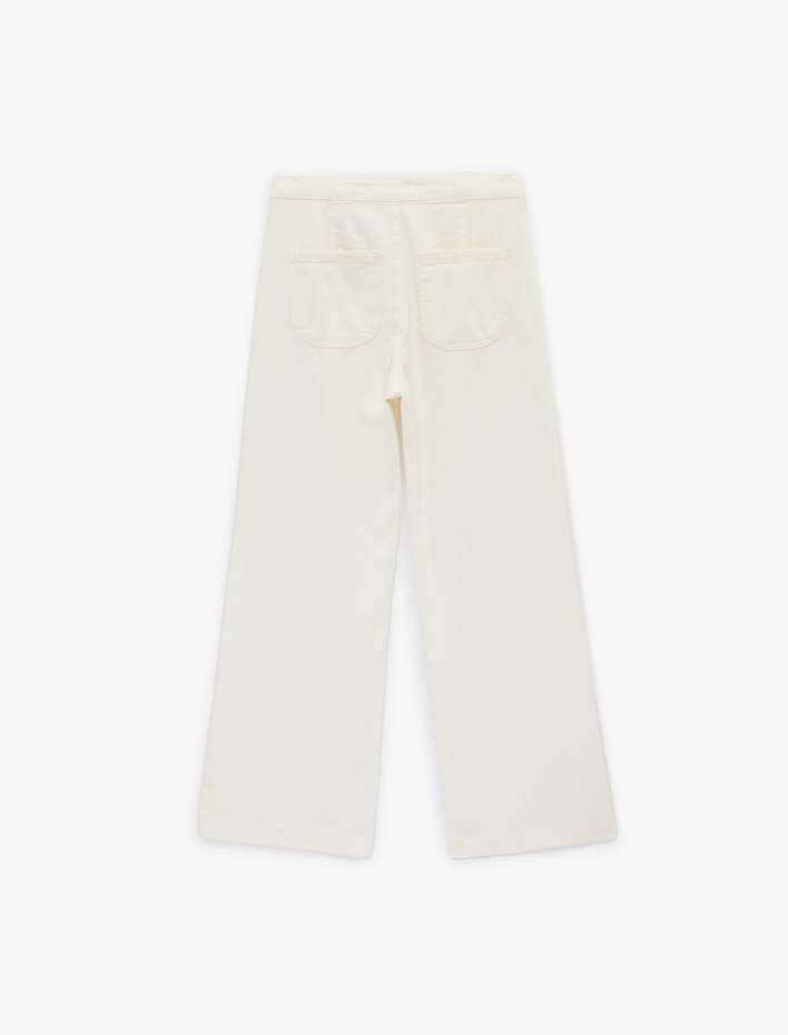  Düğme Detaylı Cepli Geniş Paça Denim Pantolon -  Wide Leg Jeans