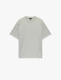 Regular Fit Dokulu Kısa Kollu Basic Bisiklet Yaka Tişört