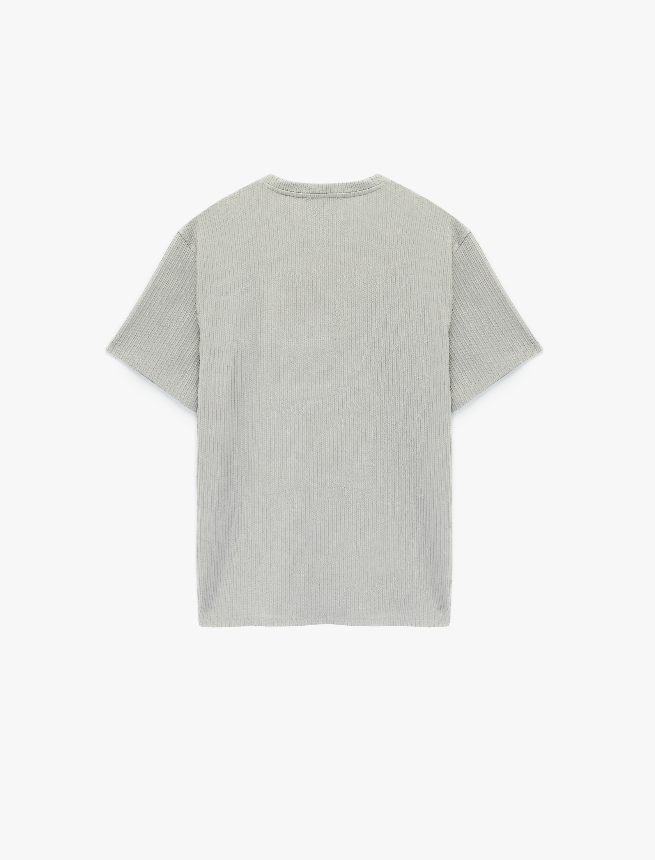   Regular Fit Dokulu Kısa Kollu Basic Bisiklet Yaka Tişört