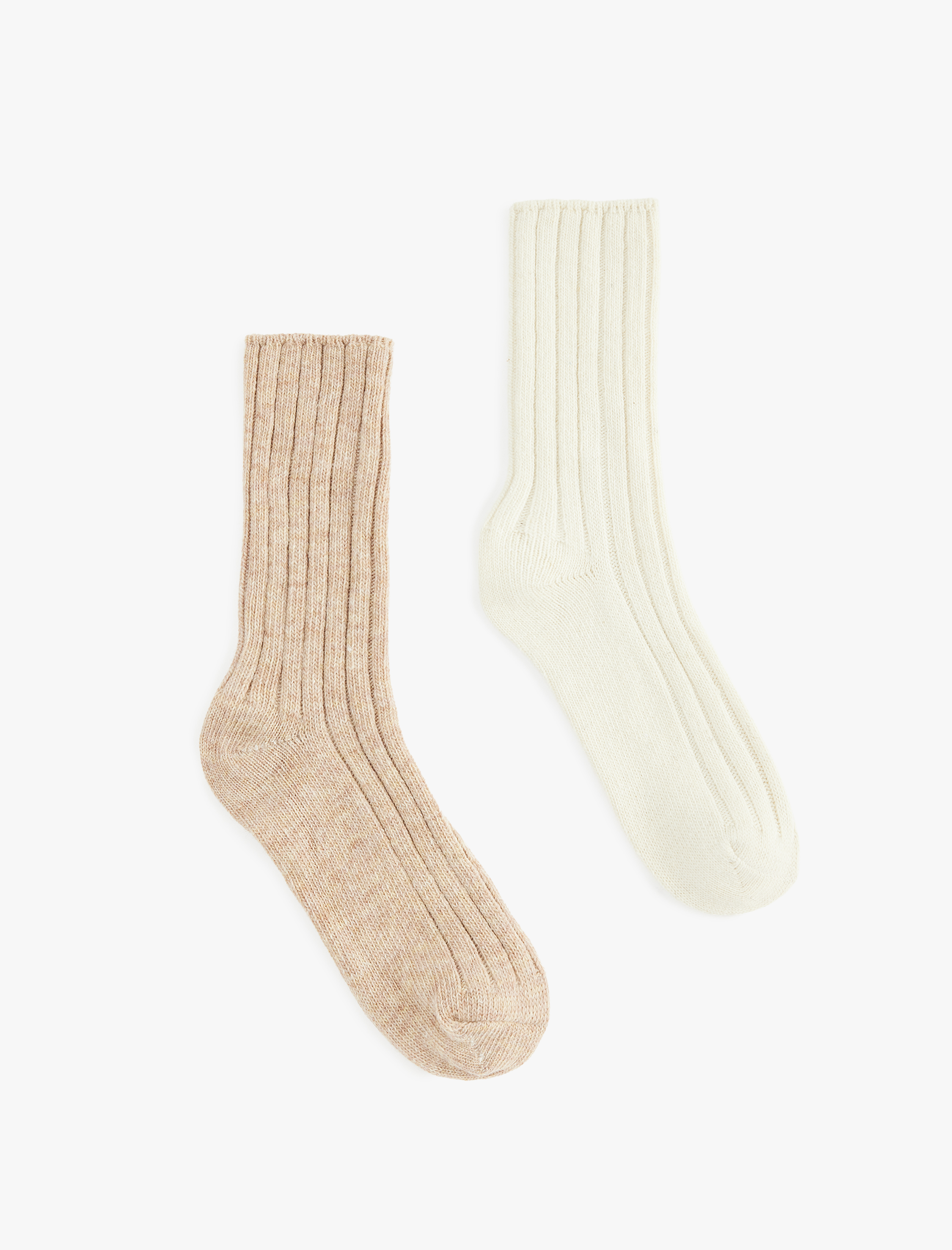  Kadın Fitilli Koyun Yünü Karışımlı 2'li Kalın Soket Çorap Seti