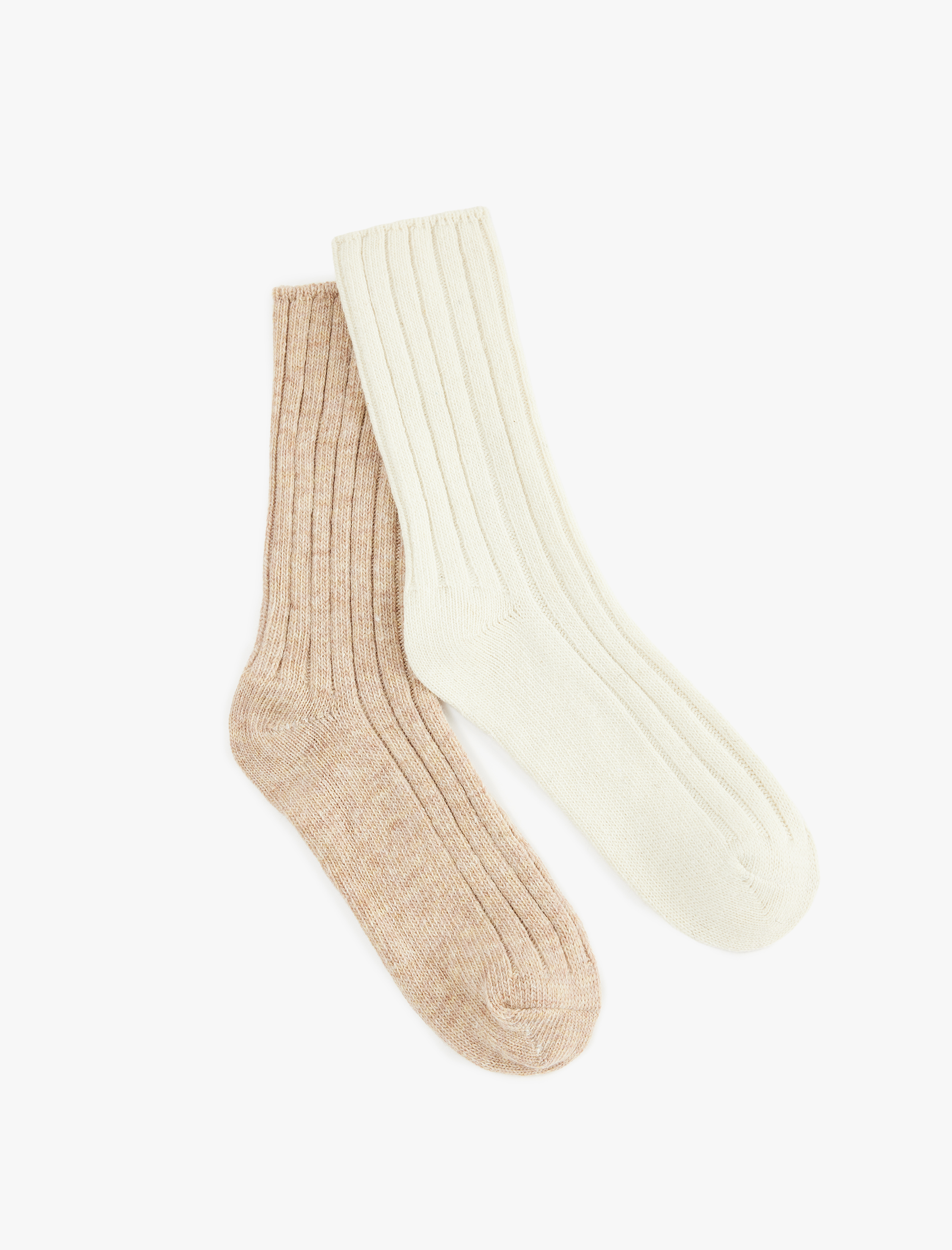  Kadın Fitilli Koyun Yünü Karışımlı 2'li Kalın Soket Çorap Seti