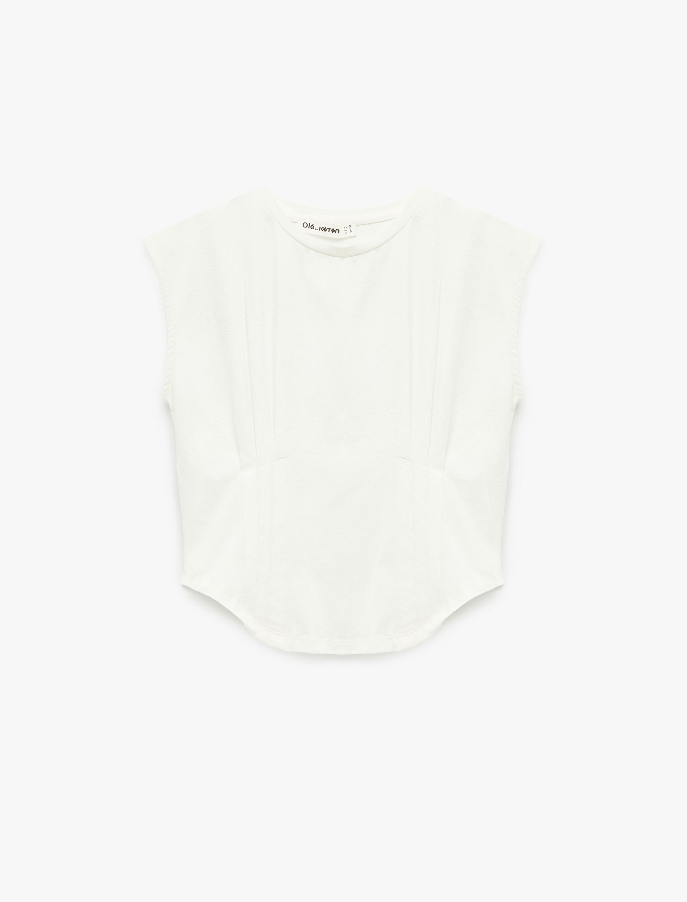   Dikiş Detaylı Slim Fit Bisiklet Yaka Kolsuz Crop Tişört