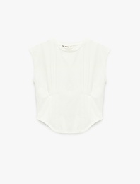 Dikiş Detaylı Slim Fit Bisiklet Yaka Kolsuz Crop Tişört