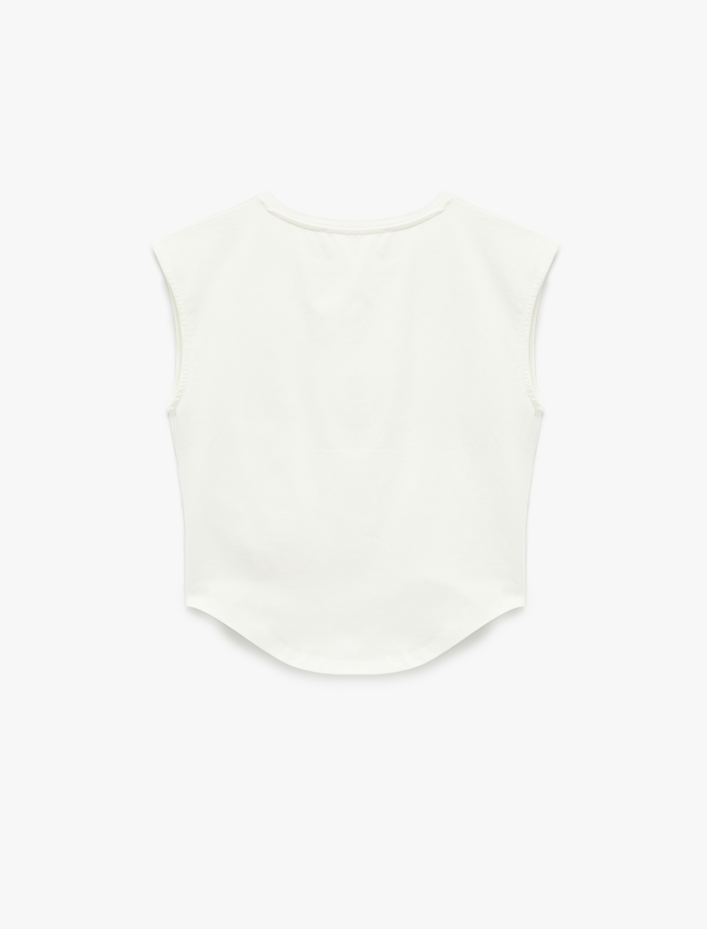   Dikiş Detaylı Slim Fit Bisiklet Yaka Kolsuz Crop Tişört