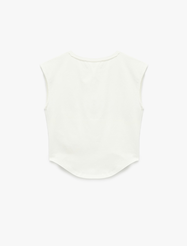  Dikiş Detaylı Slim Fit Bisiklet Yaka Kolsuz Crop Tişört