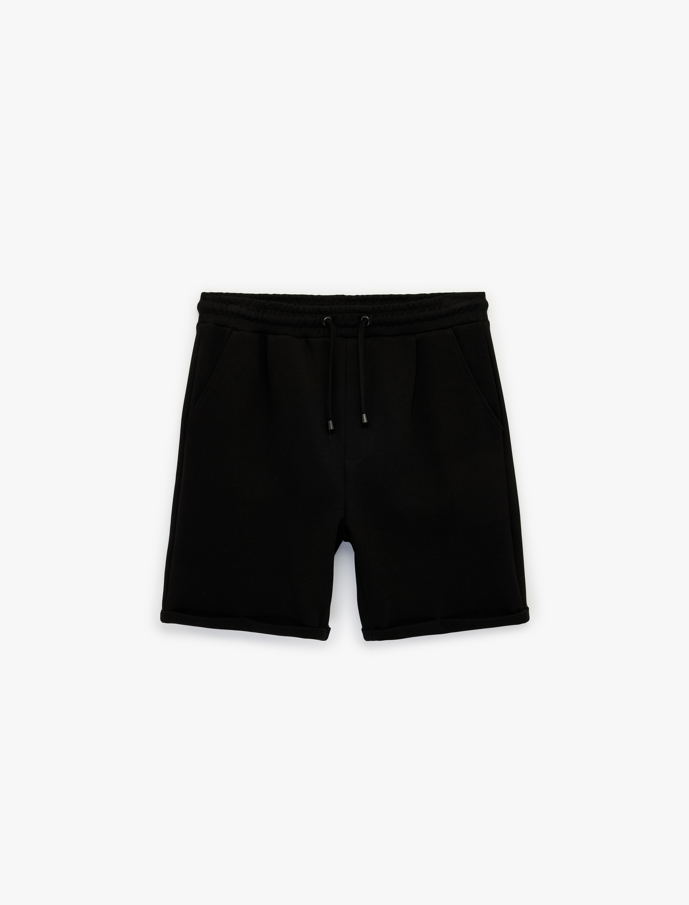   Pamuklu Cepli Duble Paça Pileli Bermuda Beli Bağcıklı Şort