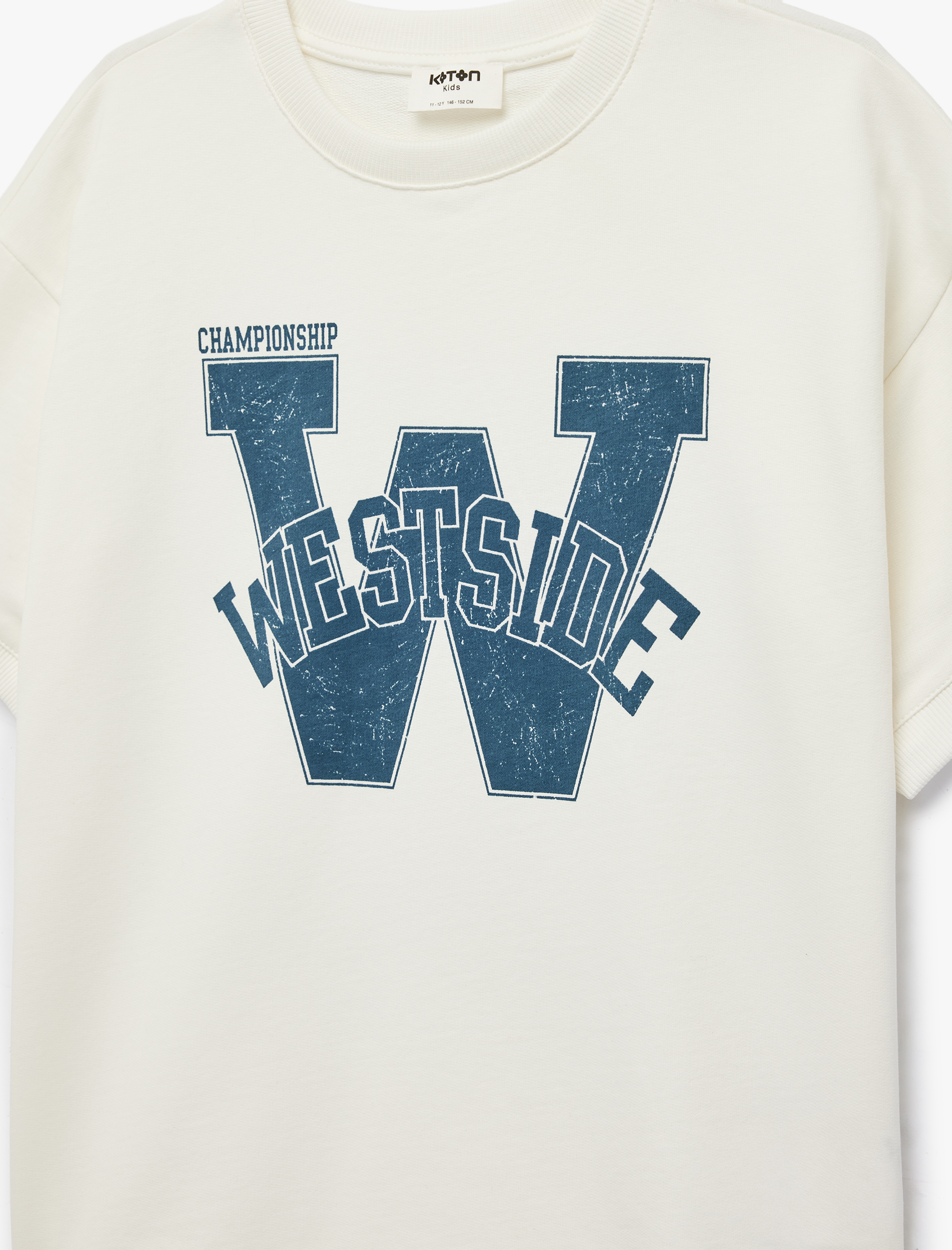  Erkek Çocuk Pamuklu Kısa Kollu Bisiklet Yaka Baskılı Oversize Tişört