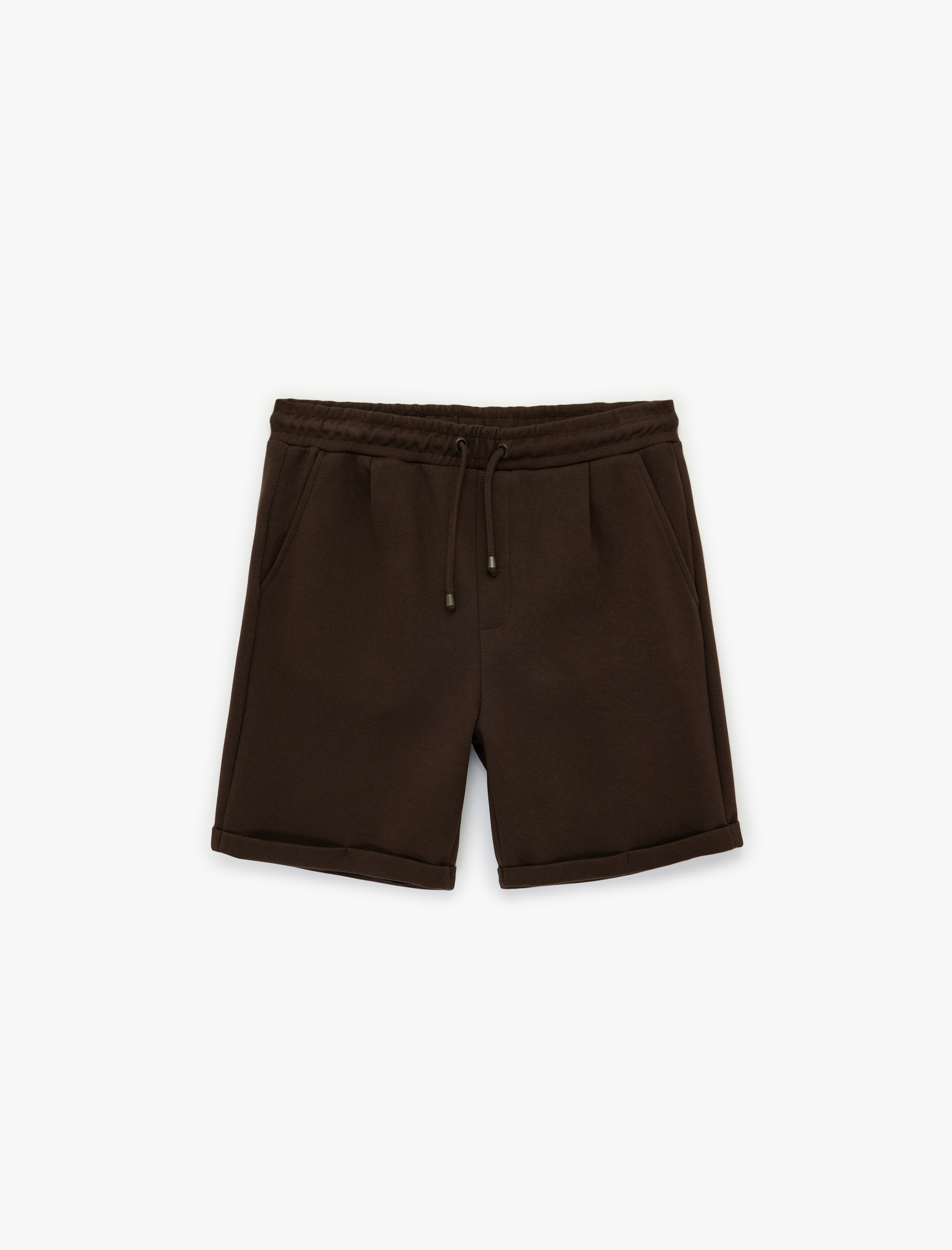   Pamuklu Cepli Duble Paça Pileli Bermuda Beli Bağcıklı Şort