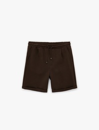 Pamuklu Cepli Duble Paça Pileli Bermuda Beli Bağcıklı Şort