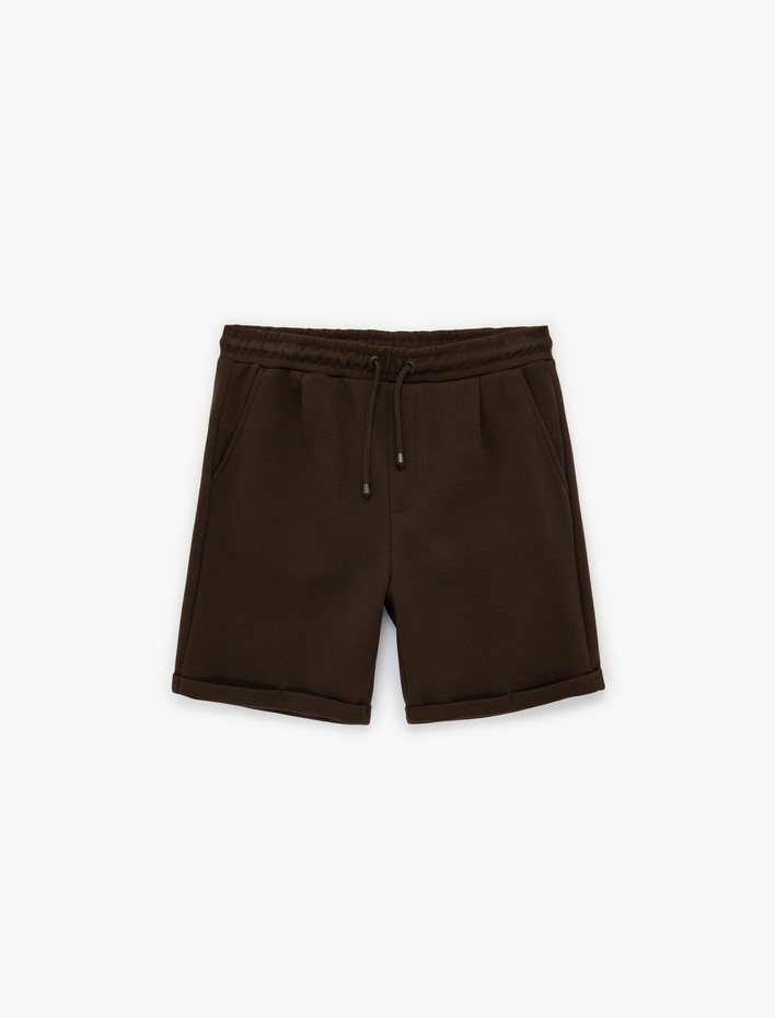  Pamuklu Cepli Duble Paça Pileli Bermuda Beli Bağcıklı Şort