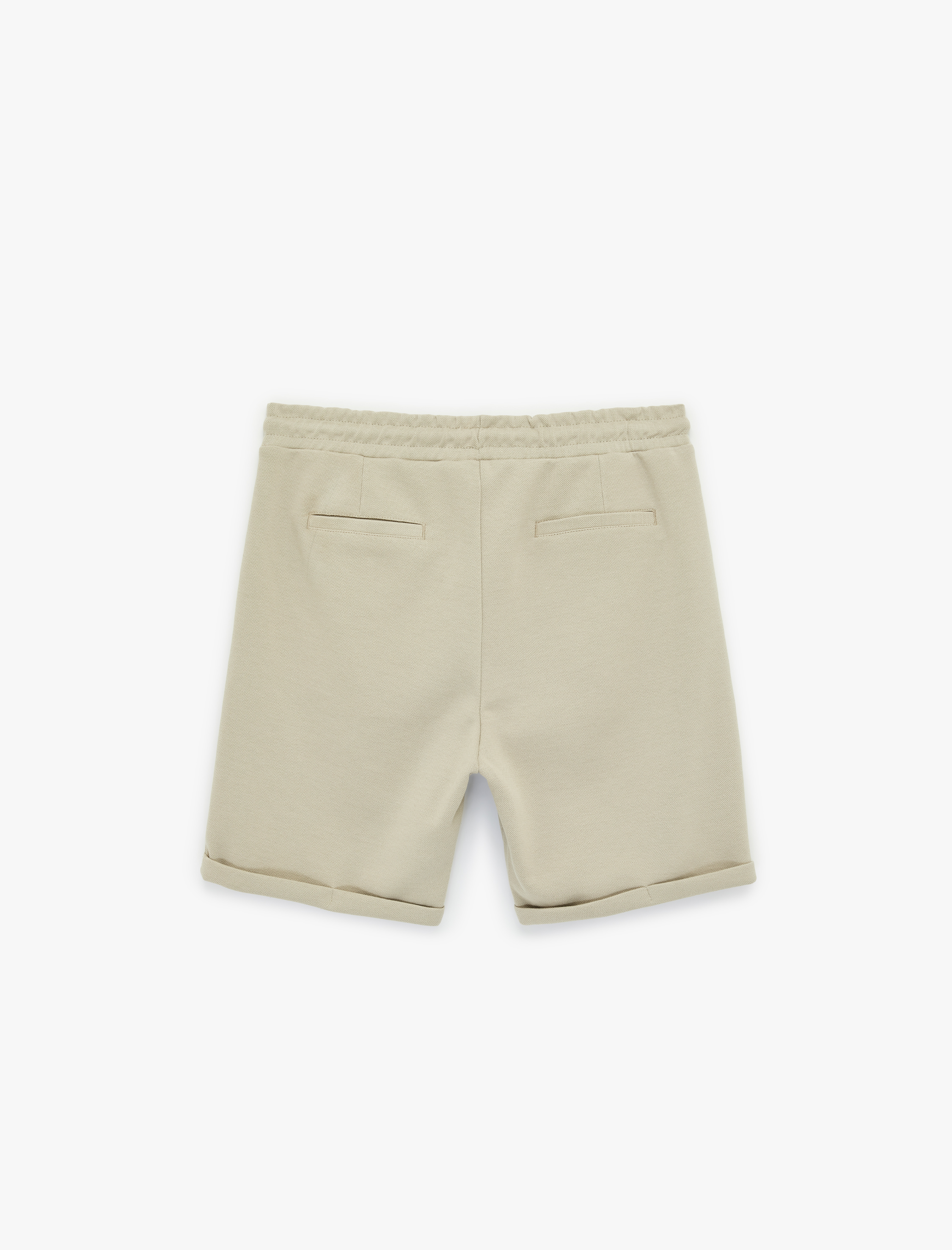   Pamuklu Cepli Duble Paça Pileli Bermuda Beli Bağcıklı Şort