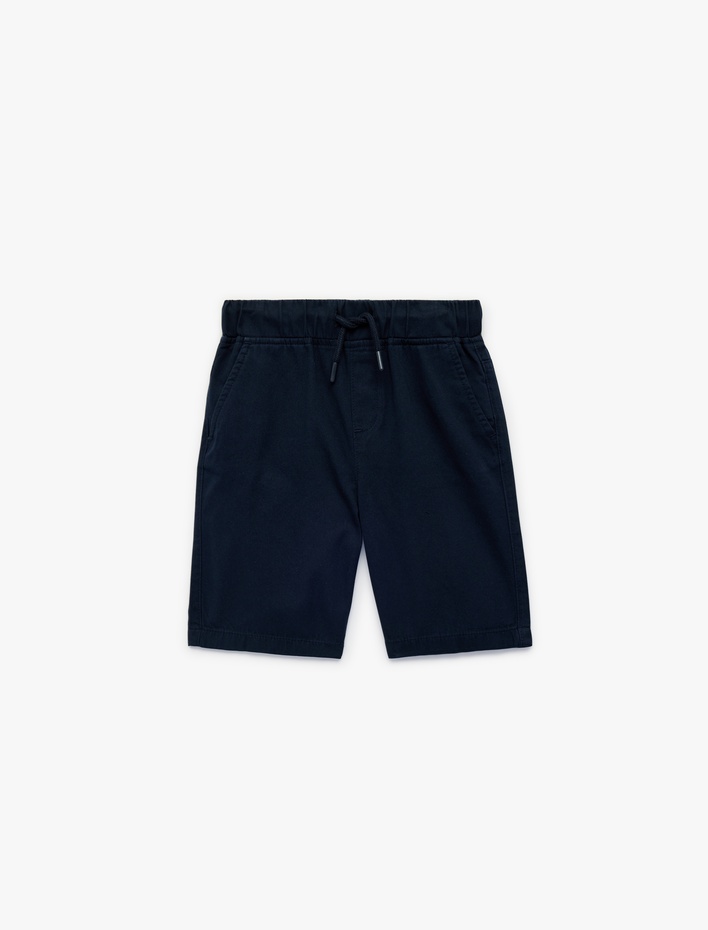 Erkek Çocuk Beli Bağcıklı Cep Detaylı Pamuklu Basic Şort