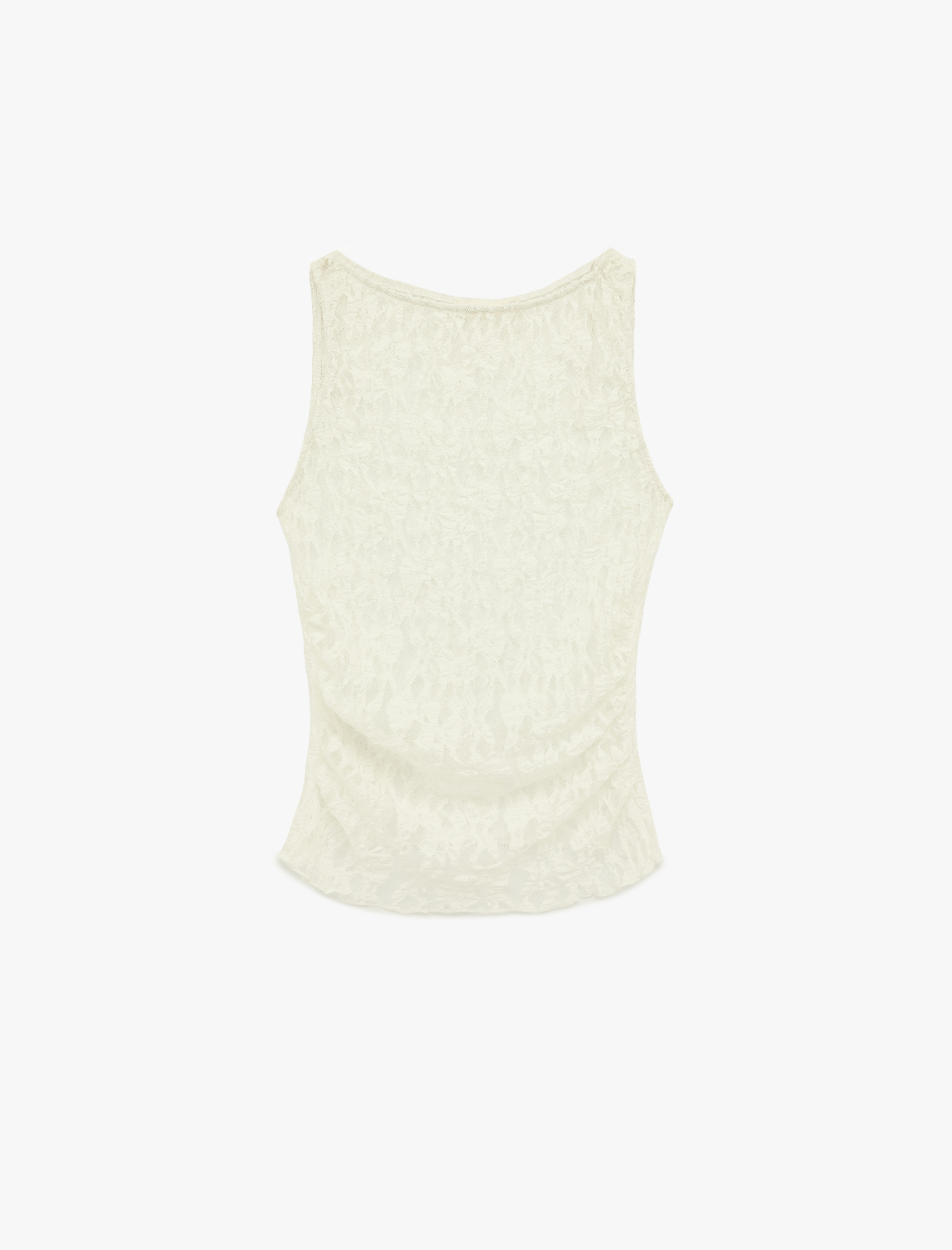   Slim Fit Kolsuz Yuvarlak Yaka Dantelli Bluz