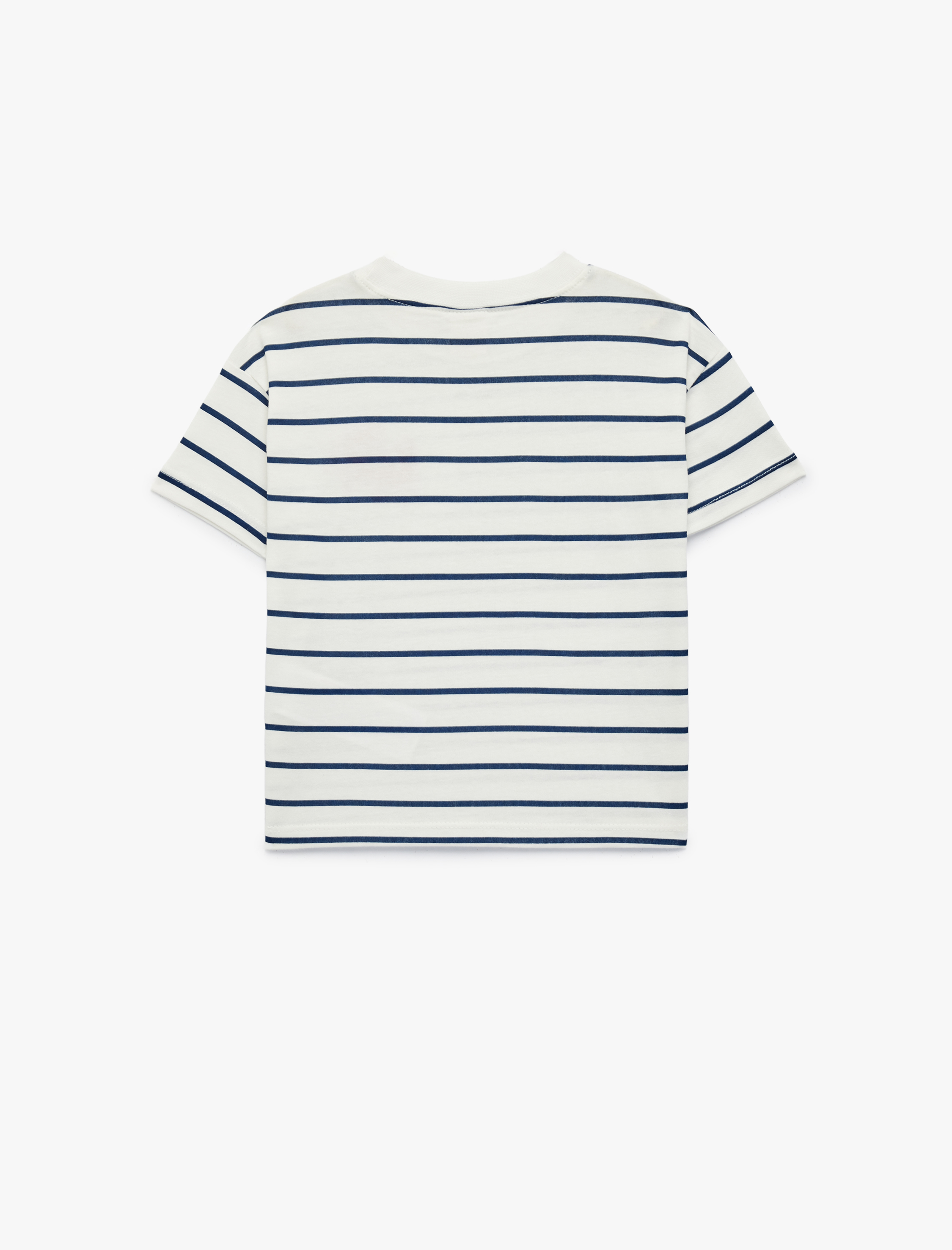  Erkek Bebek Pamuklu Yengeç Nakış Detaylı Kısa Kollu Bisiklet Yaka Çizgili Tişört