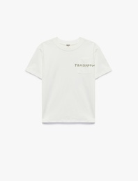 Pamuklu Kısa Kollu Bisiklet Yaka Baskılı Tişört