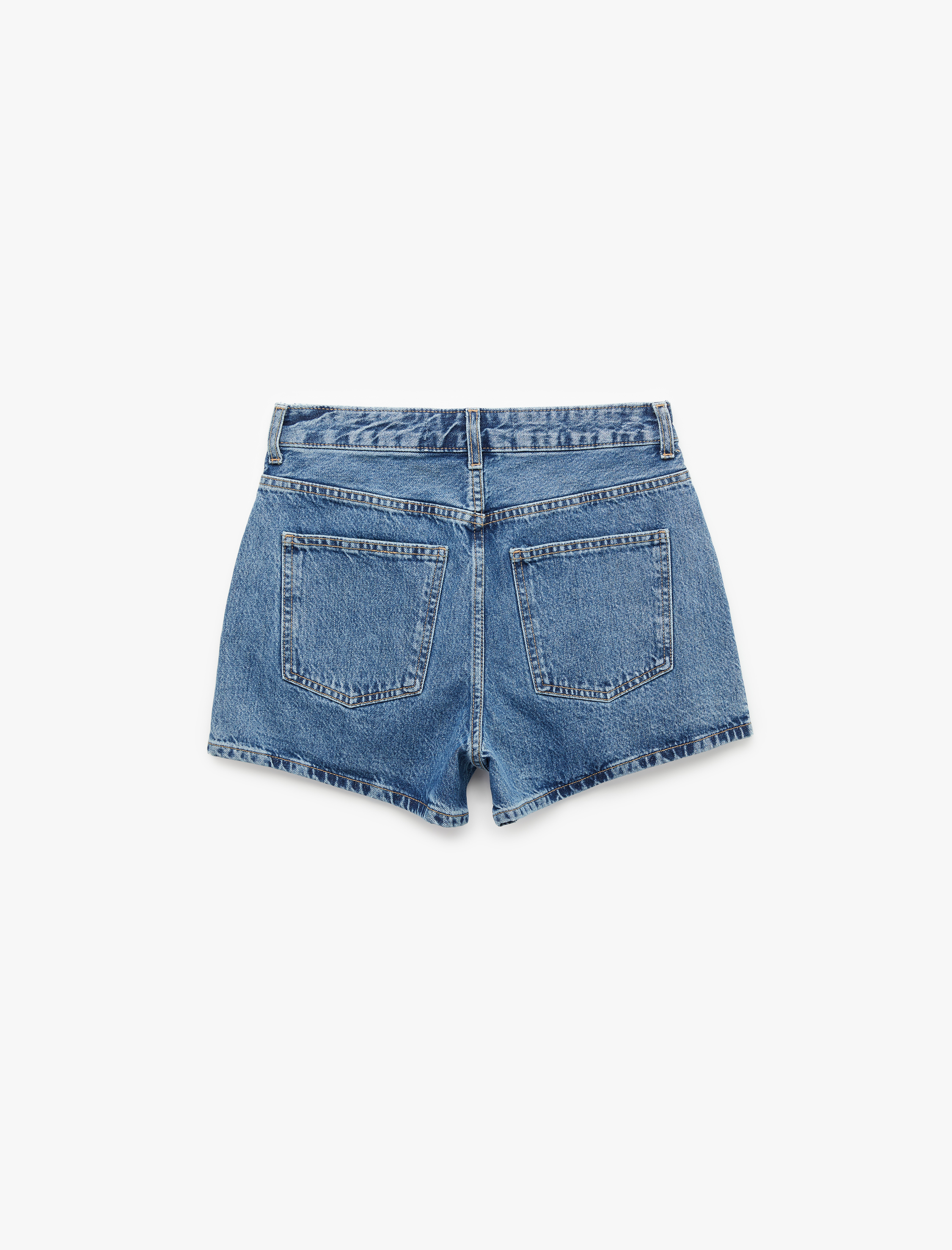   Normal Bel Düğmeli Pamuklu Rahat Kalıp Mini Denim Şort