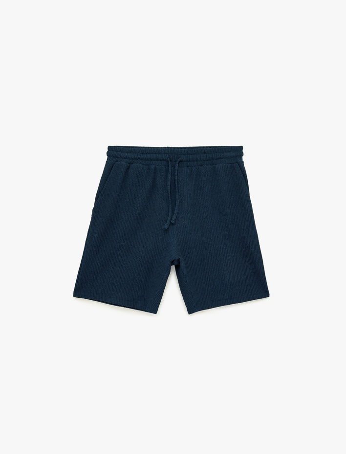  Bürümcük Kumaş Viskon Karışımlı Cepli Rahat Kalıp Beli Bağcıklı Spor Şort