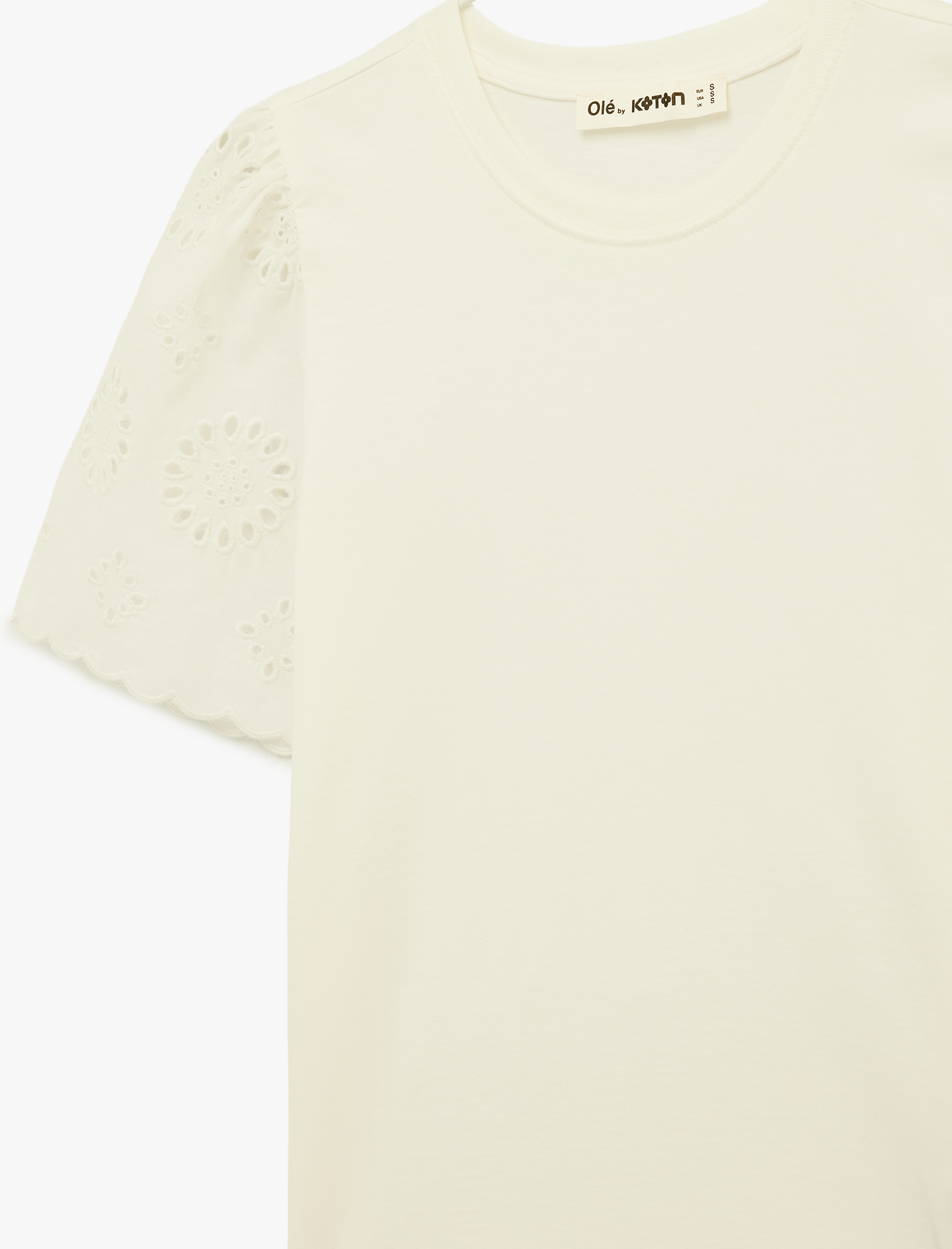   Fisto Dantel Detaylı Kısa Kollu Bisiklet Yaka Pamuklu Tişört