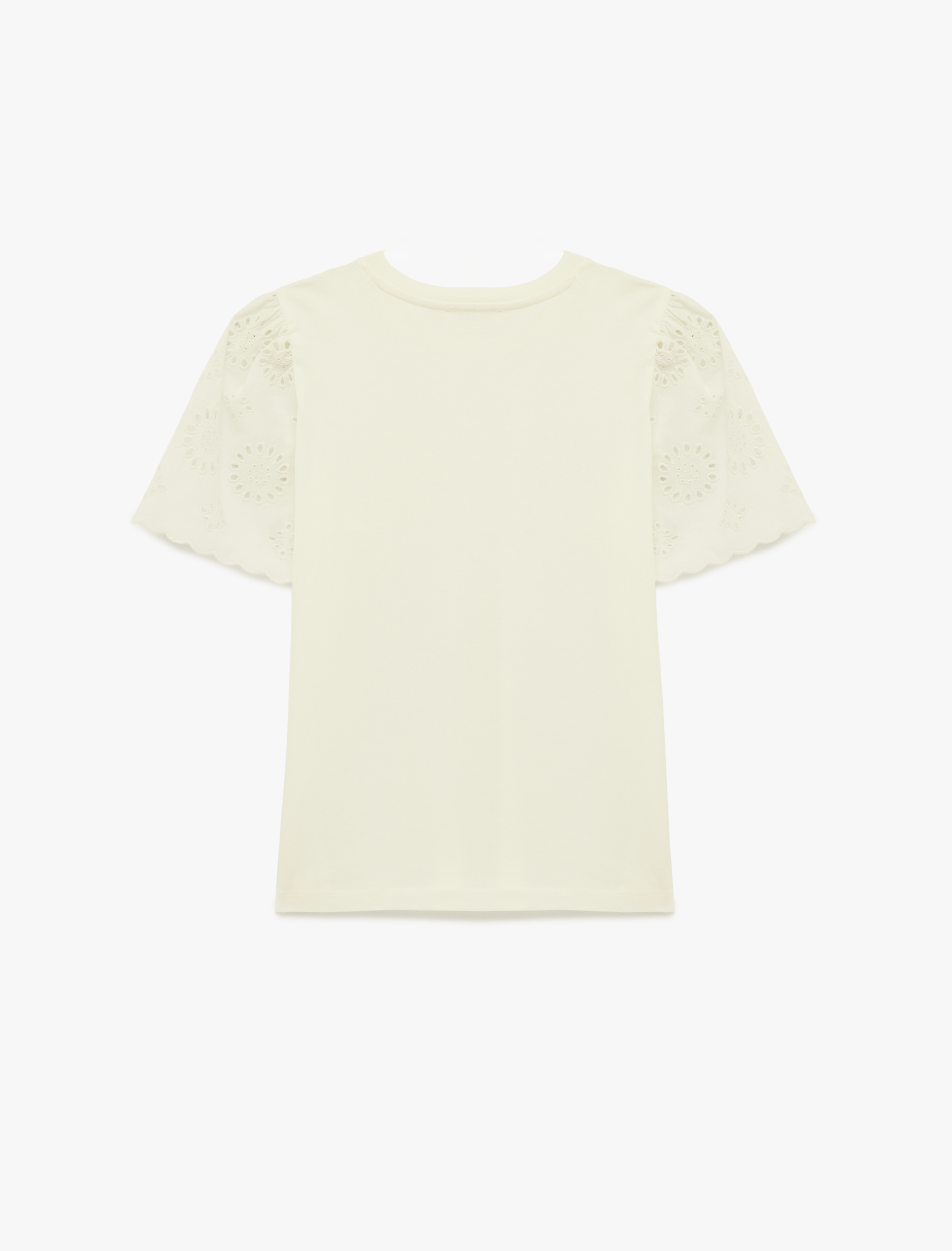   Fisto Dantel Detaylı Kısa Kollu Bisiklet Yaka Pamuklu Tişört