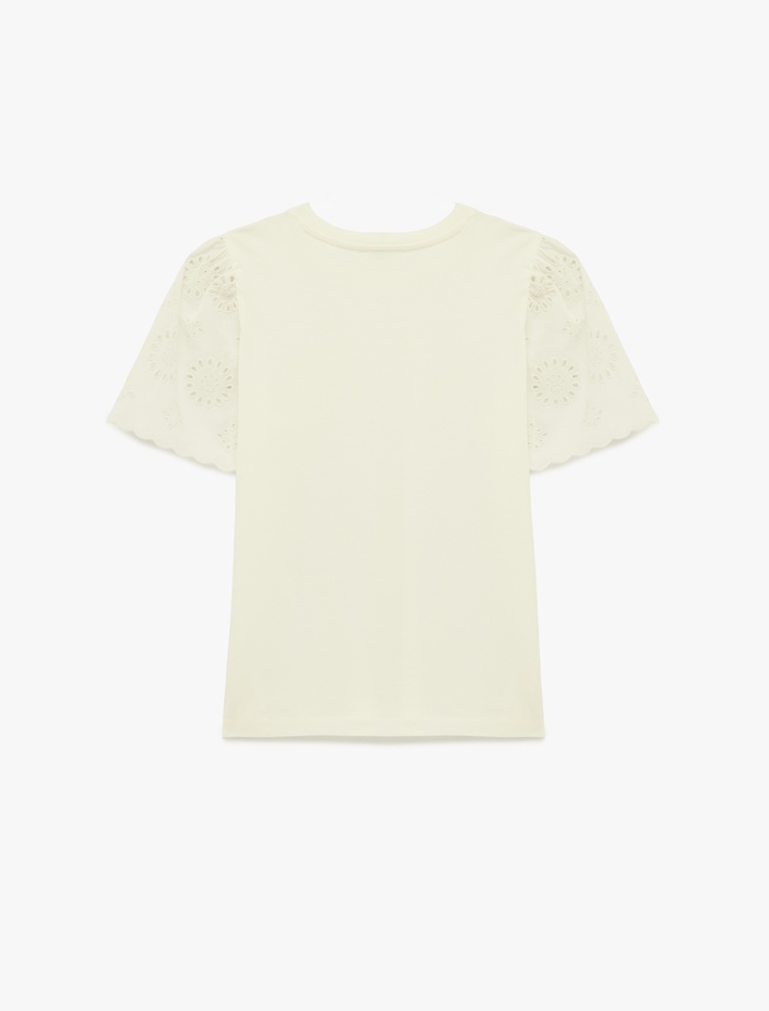  Fisto Dantel Detaylı Kısa Kollu Bisiklet Yaka Pamuklu Tişört