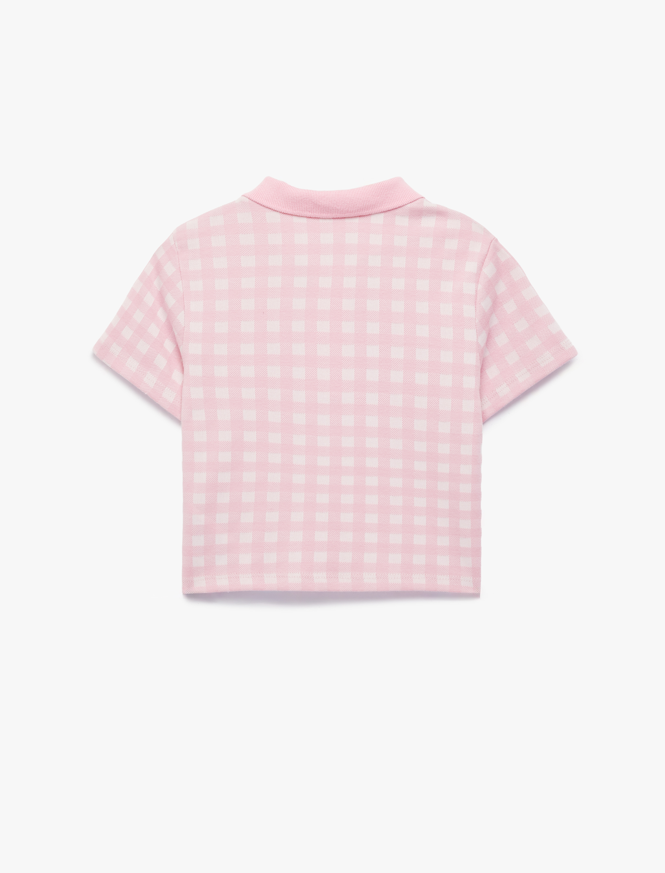  Kız Çocuk Kısa Kollu Düğmeli Polo Yaka Ekoseli Polo Yaka Tişört