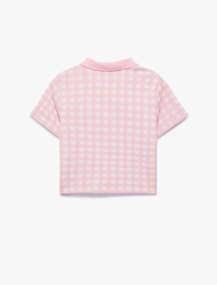 Kız Çocuk Kısa Kollu Düğmeli Polo Yaka Ekoseli Polo Yaka Tişört