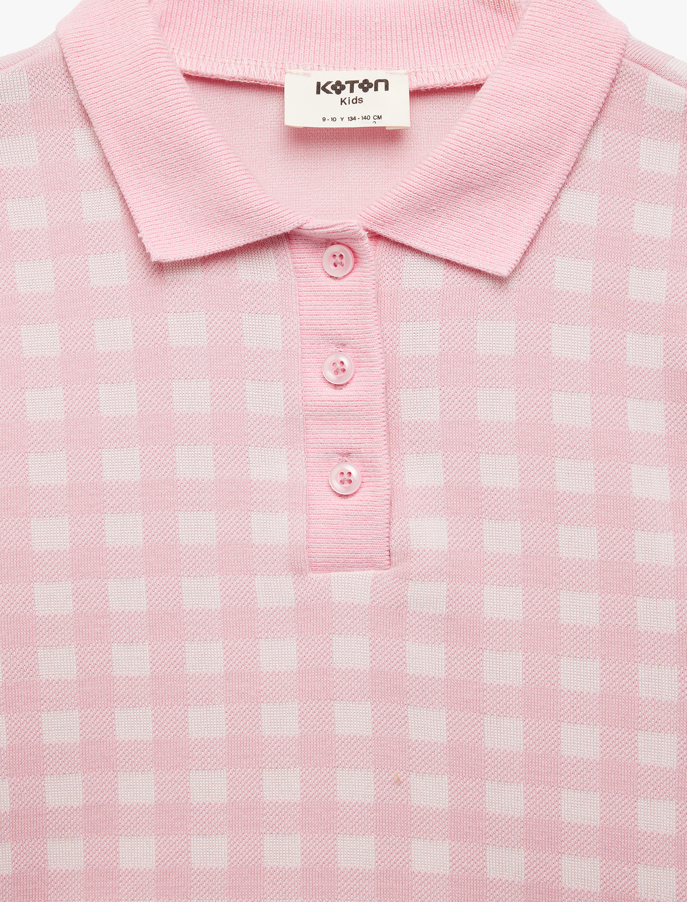  Kız Çocuk Kısa Kollu Düğmeli Polo Yaka Ekoseli Polo Yaka Tişört