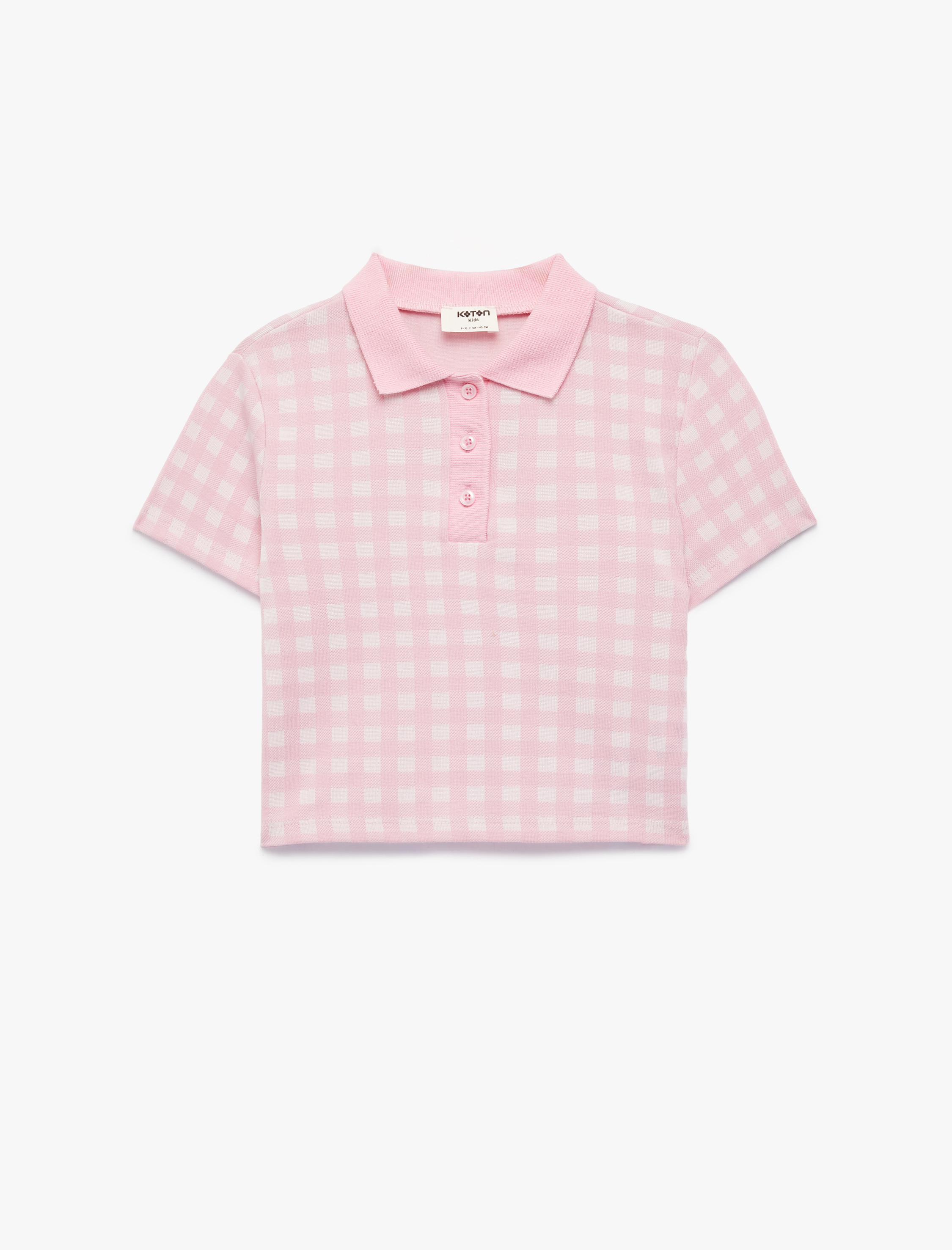  Kız Çocuk Kısa Kollu Düğmeli Polo Yaka Ekoseli Polo Yaka Tişört