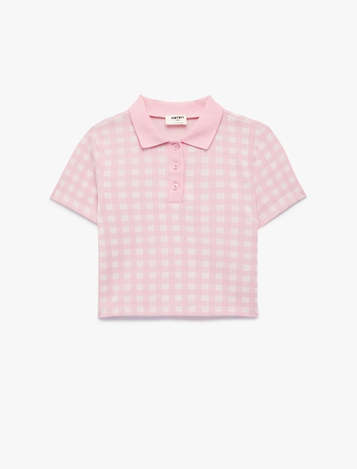 Kız Çocuk Kısa Kollu Düğmeli Polo Yaka Ekoseli Polo Yaka Tişört