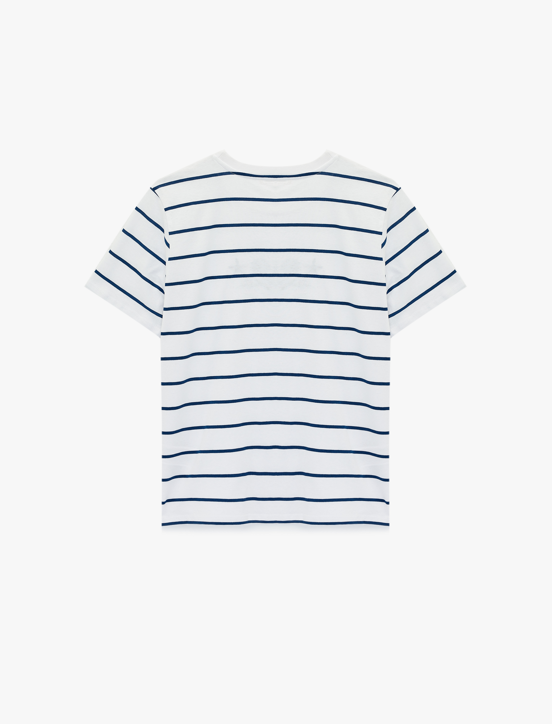   Pamuklu Kısa Kollu Deniz Kabuğu Nakış Detaylı Çizgili Tişört