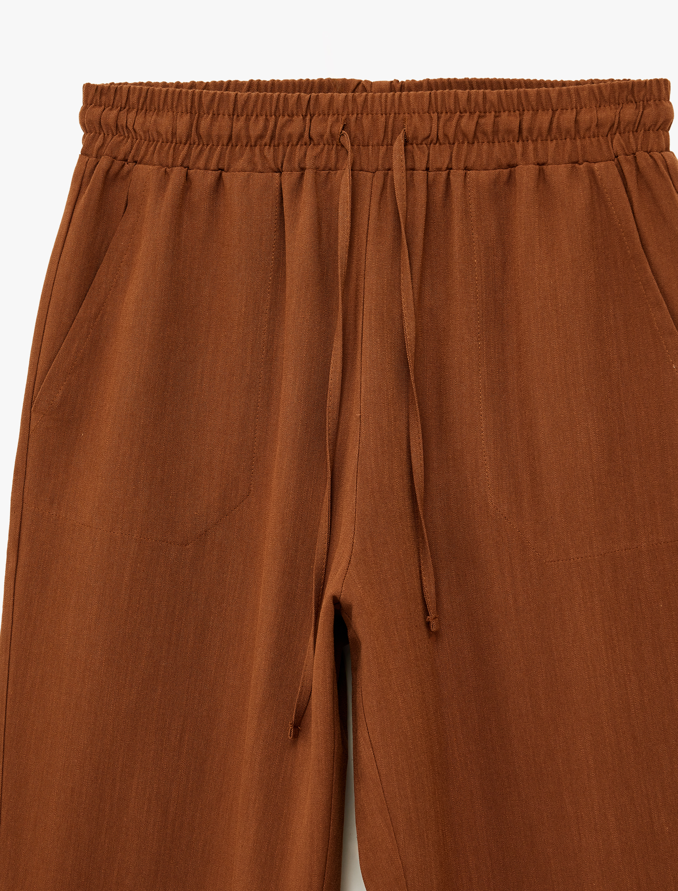   Keten Görünümlü Beli Bağcıklı Cepli Havuç Pantolon