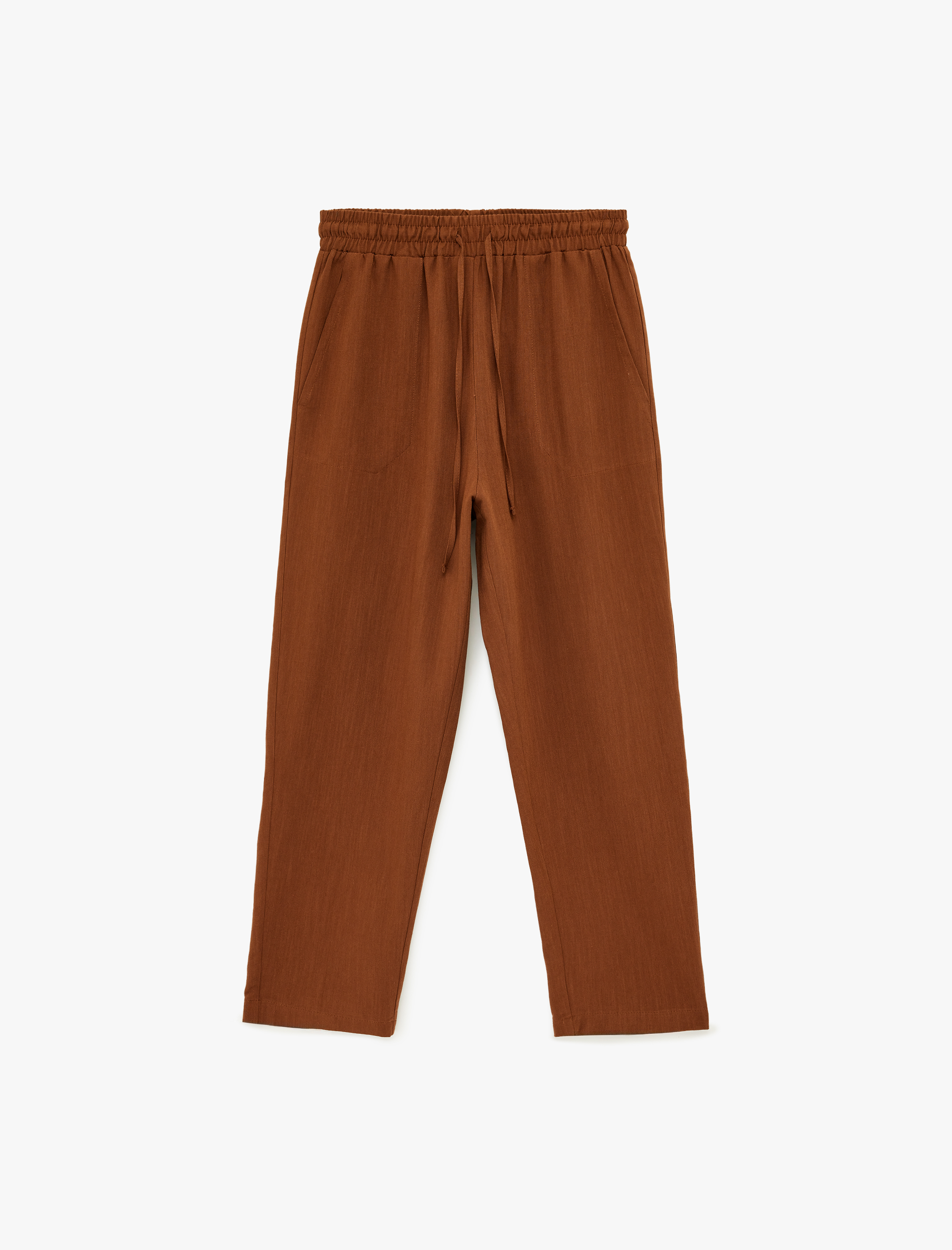   Keten Görünümlü Beli Bağcıklı Cepli Havuç Pantolon