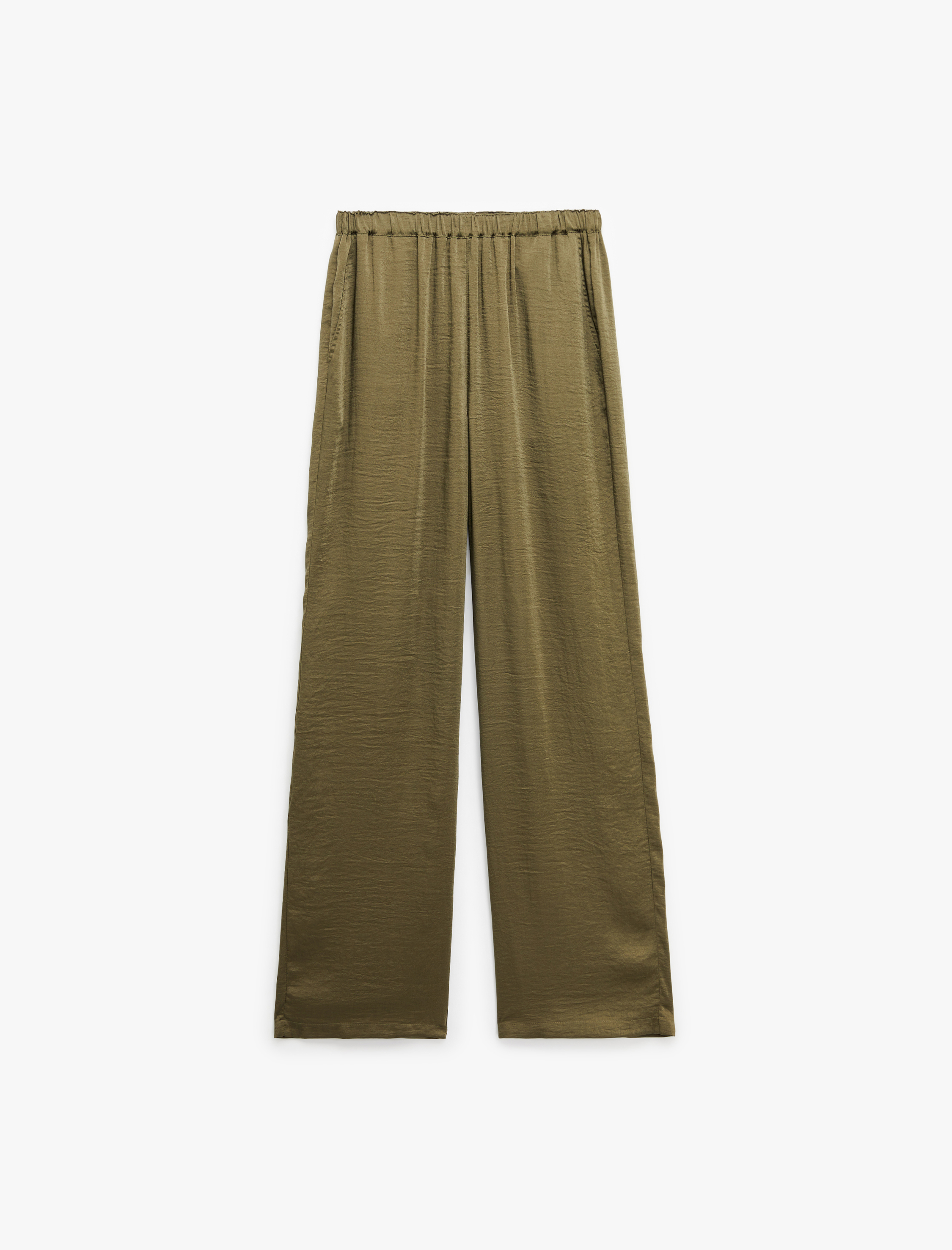   Aerobin Kumaş Beli Lastikli Cepli Geniş Paça Saten Pantolon