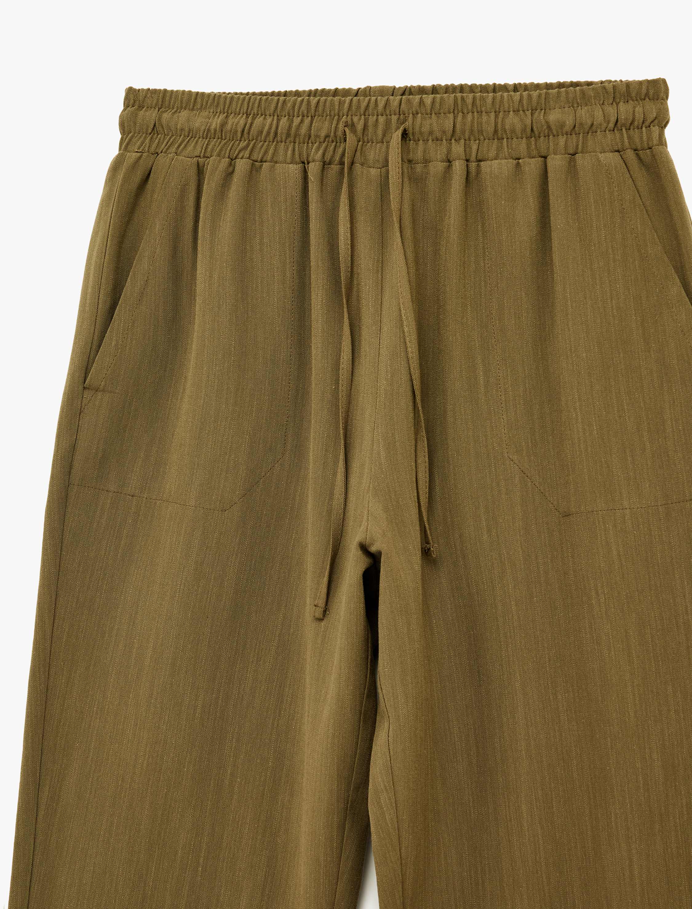   Keten Görünümlü Beli Bağcıklı Cepli Havuç Pantolon