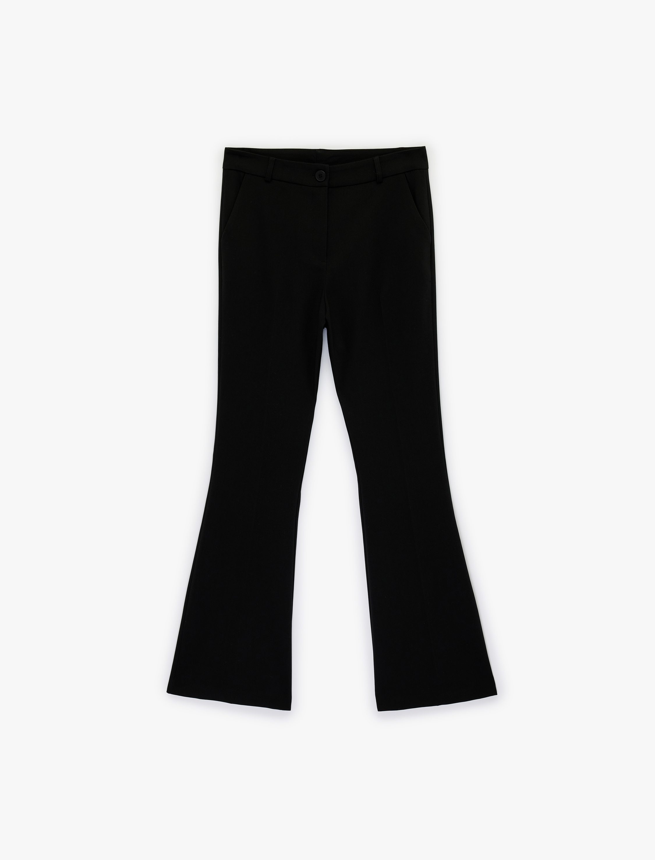   Düğmeli Normal Bel Viskon Karışımlı İspanyol Paça Pantolon