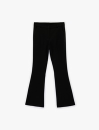 Düğmeli Normal Bel Viskon Karışımlı İspanyol Paça Pantolon