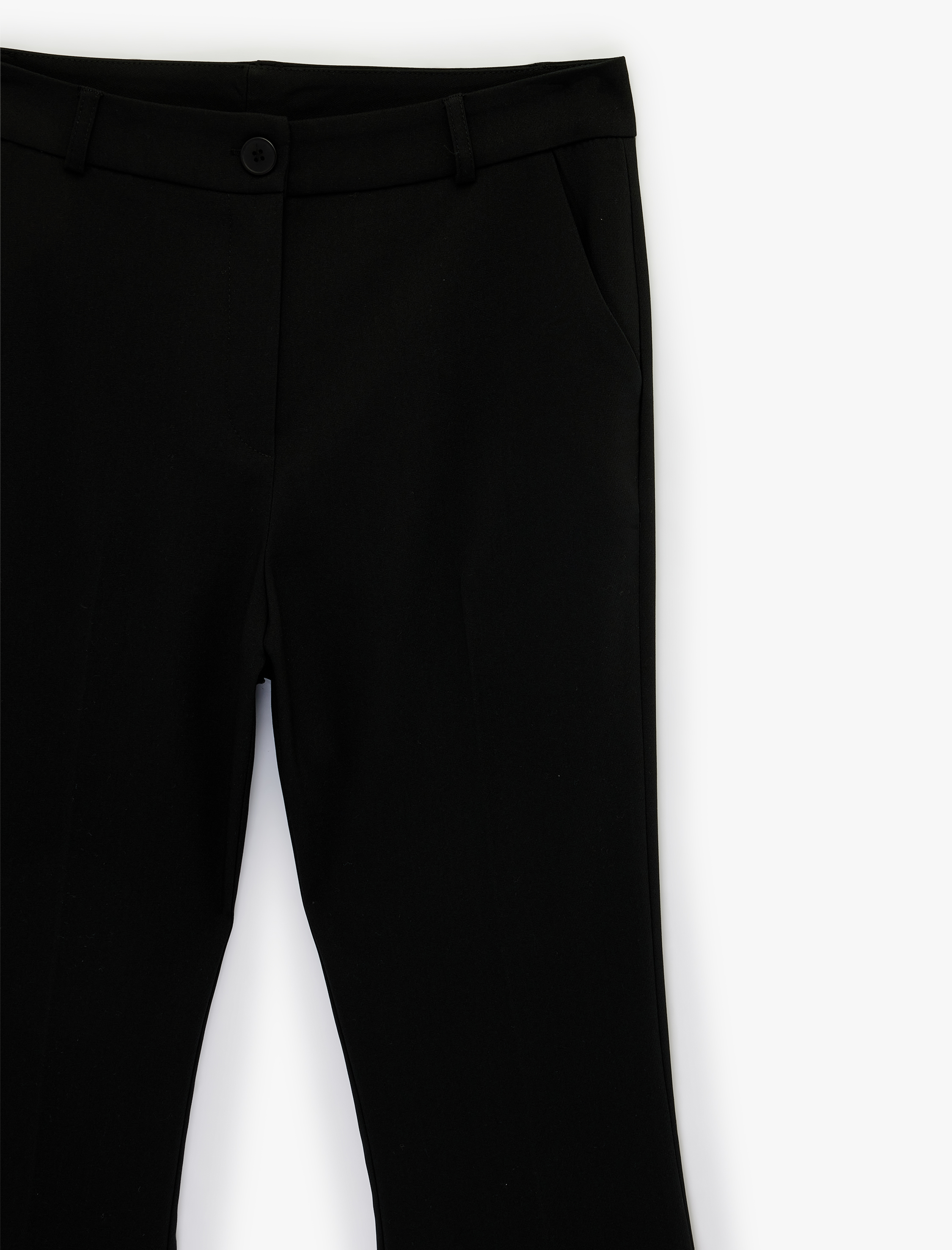   Düğmeli Normal Bel Viskon Karışımlı İspanyol Paça Pantolon