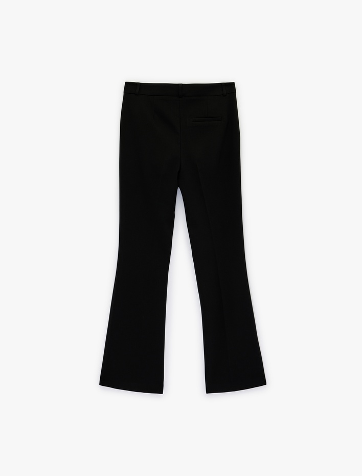  Düğmeli Normal Bel Viskon Karışımlı İspanyol Paça Pantolon