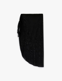 Asimetrik Kesim Yandan Bağlamalı Tül Pareo Etek